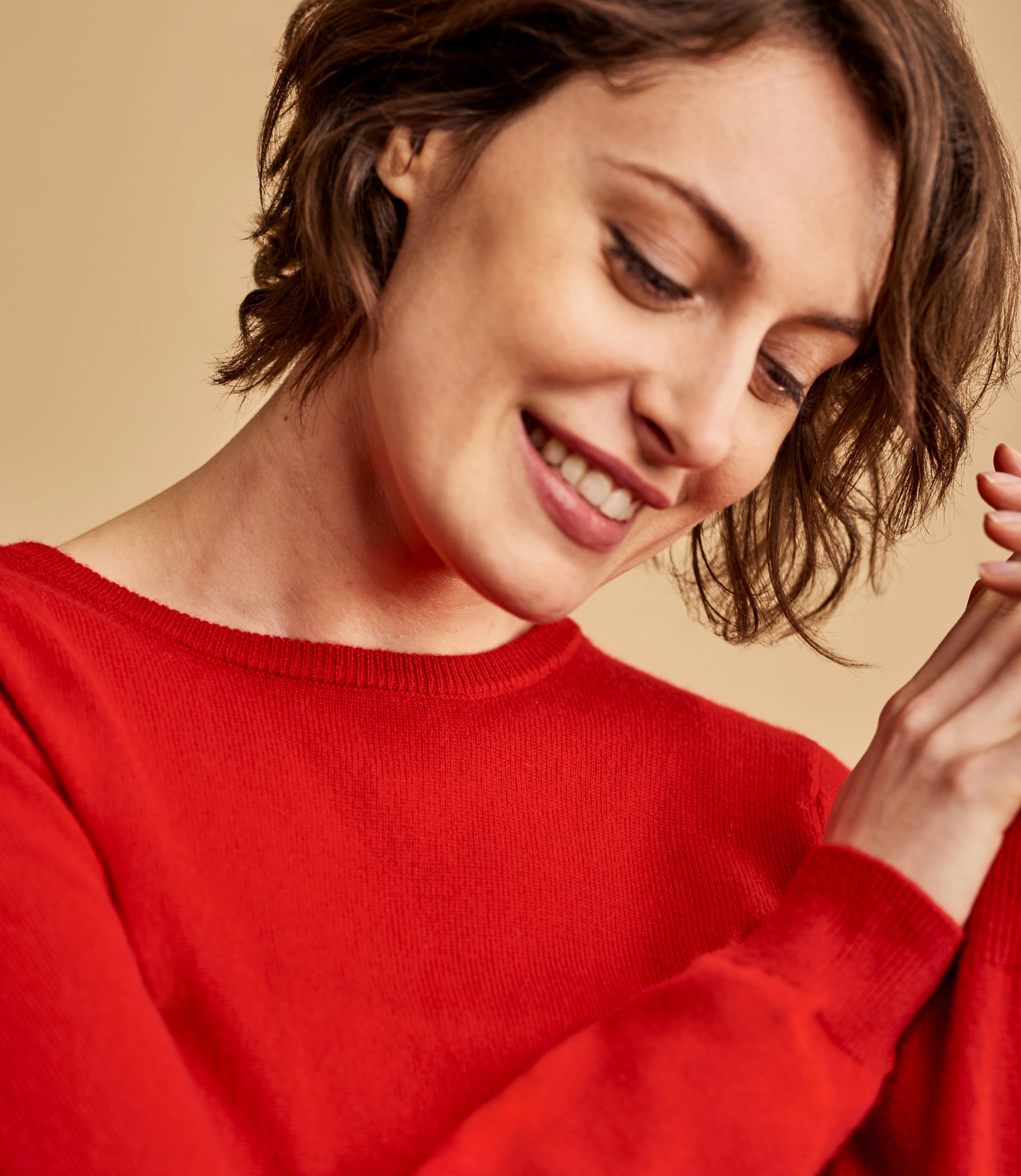 Red | Womens Cashmere & Merino Crew Neck Knitted Jumper | WoolOvers UK