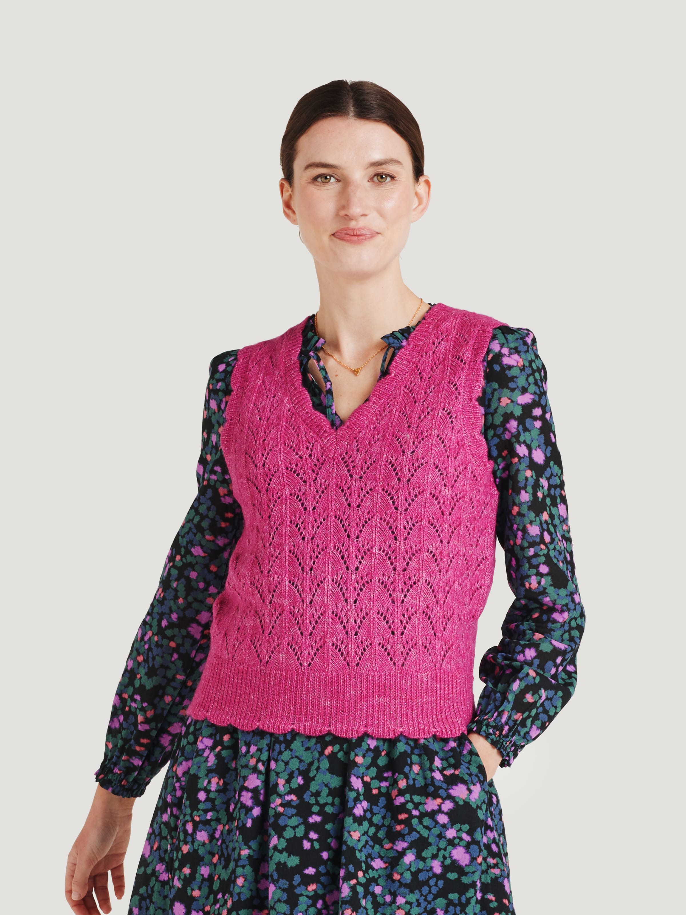 Magenta Pink Rhea Wool Pointelle Knit Vest WoolOvers UK