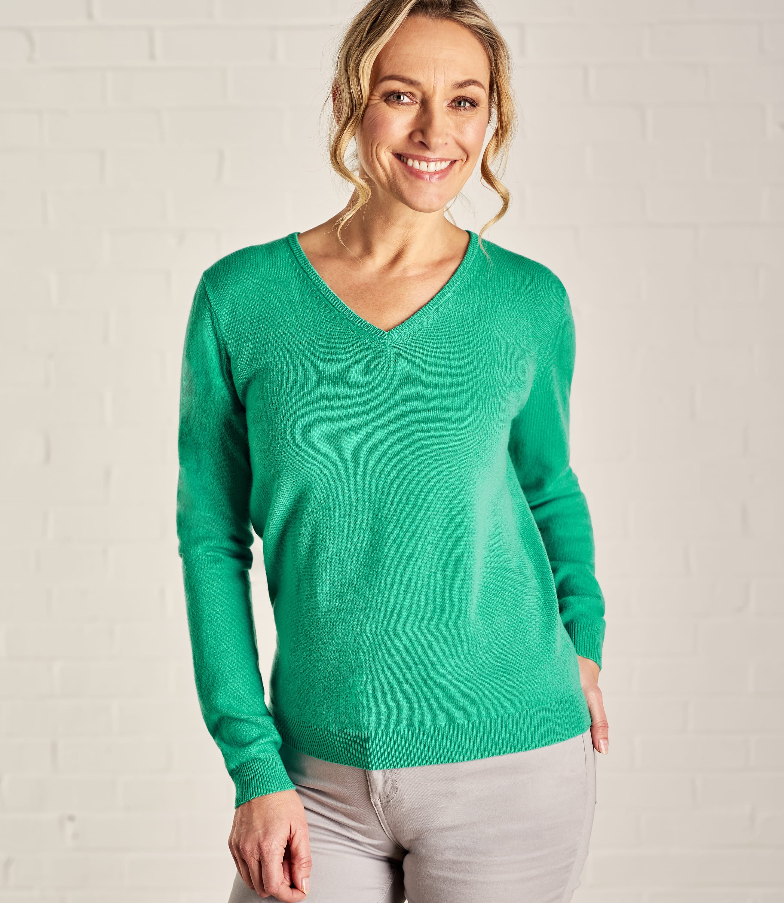 Soft Jade | Womens Cashmere & Merino V Neck Knitted Sweater | WoolOvers US