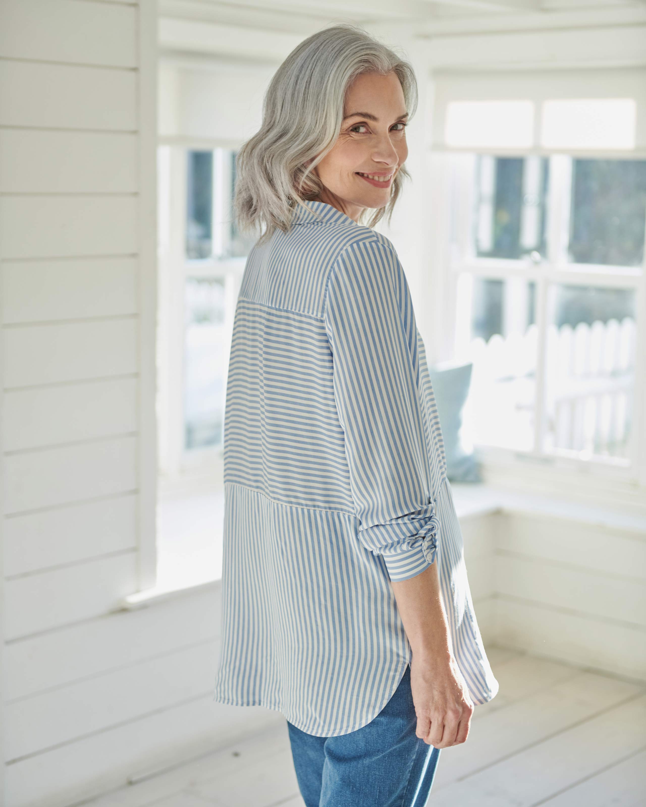 Blue/White Stripe | Relaxed Stripe Shirt | WoolOvers AU