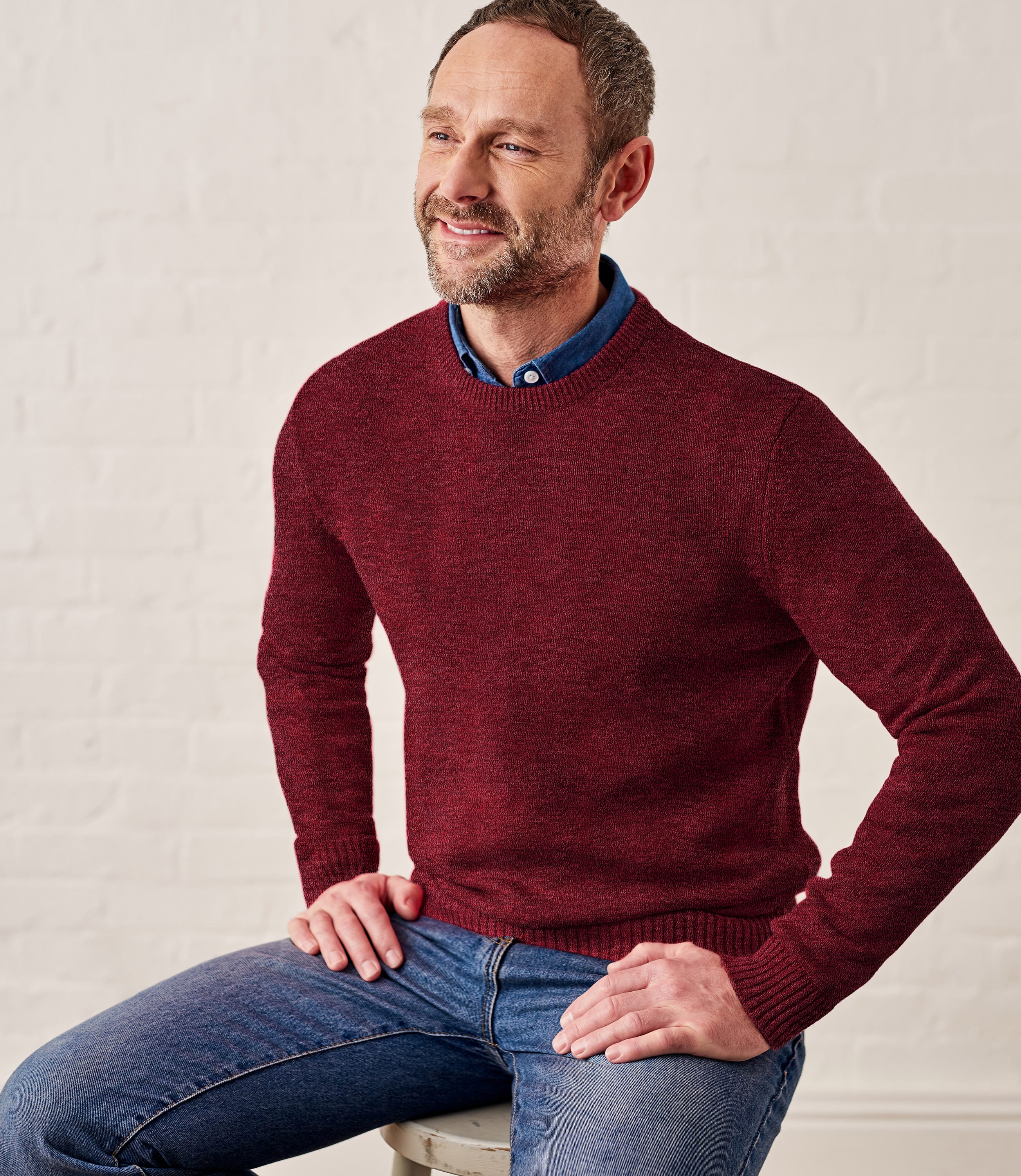 Garnet Twist | Mens 100% Cotton Crew Neck Sweater | WoolOvers US