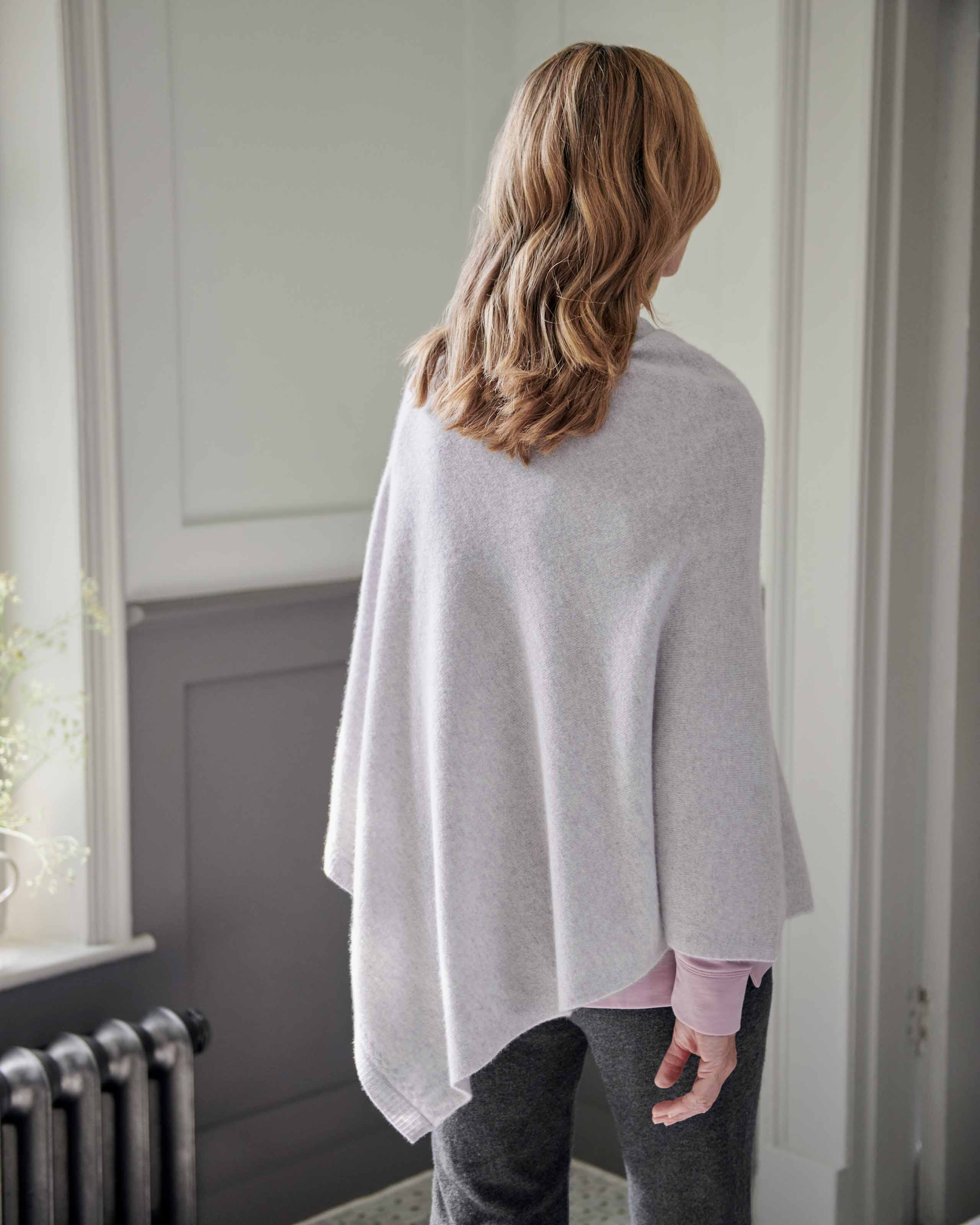 Glass Grey | Luxurious Pure Cashmere Poncho | WoolOvers US