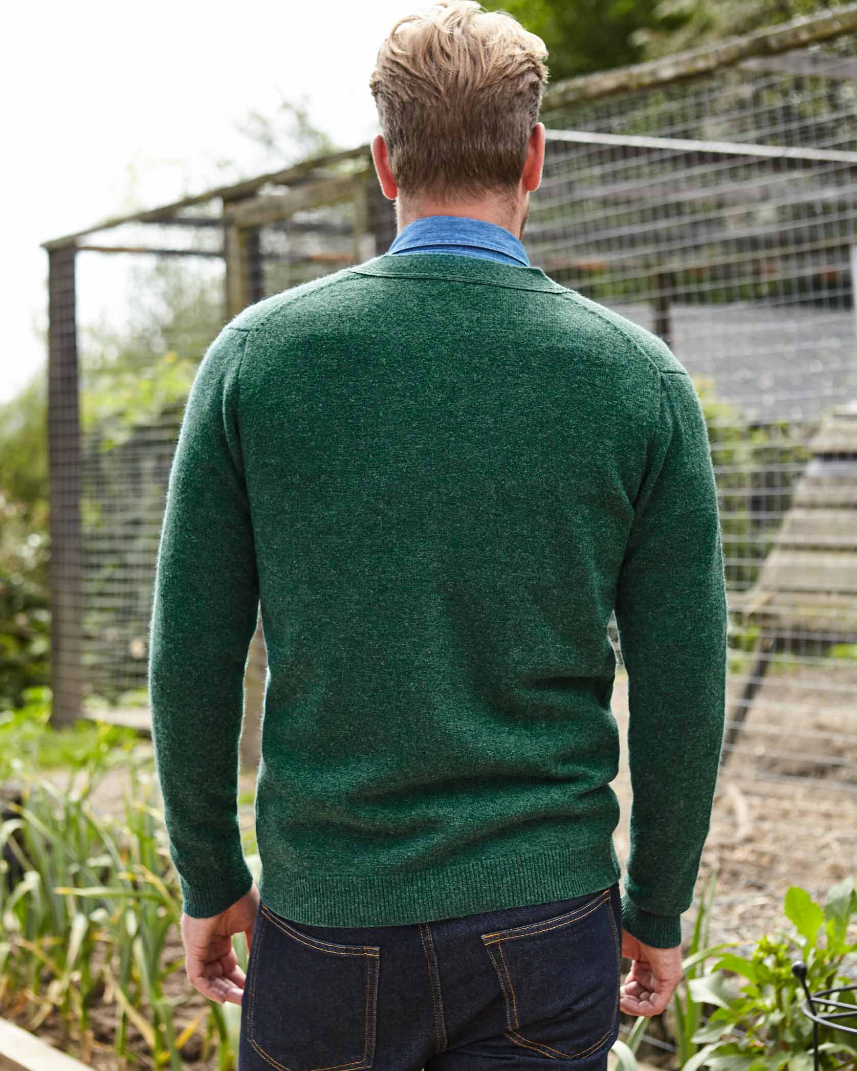 Garden Green | Mens Lambswool V Neck Cardigan | WoolOvers UK