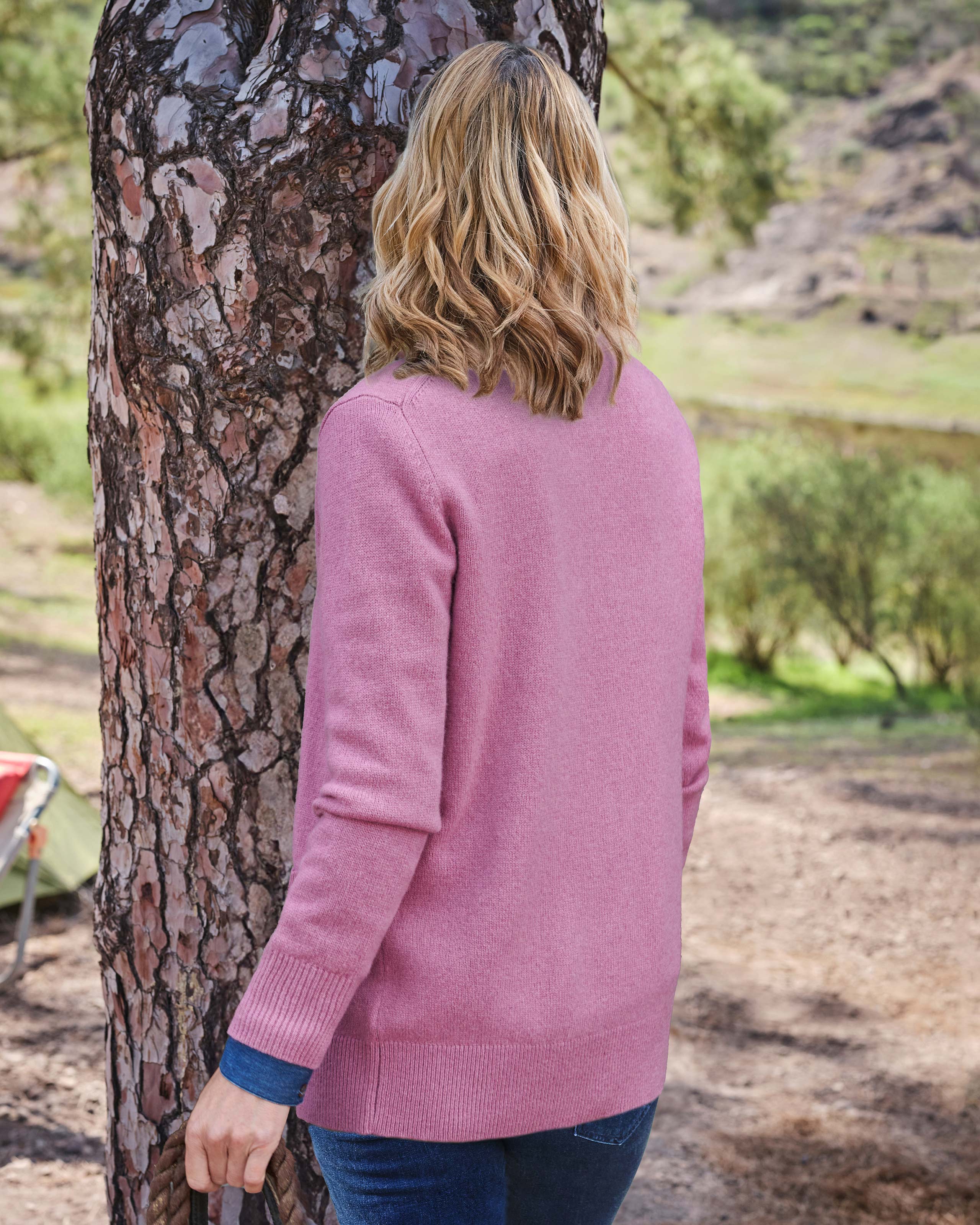 Light Plum | Lambswool Ladies Crew Neck Cardigan | WoolOvers US