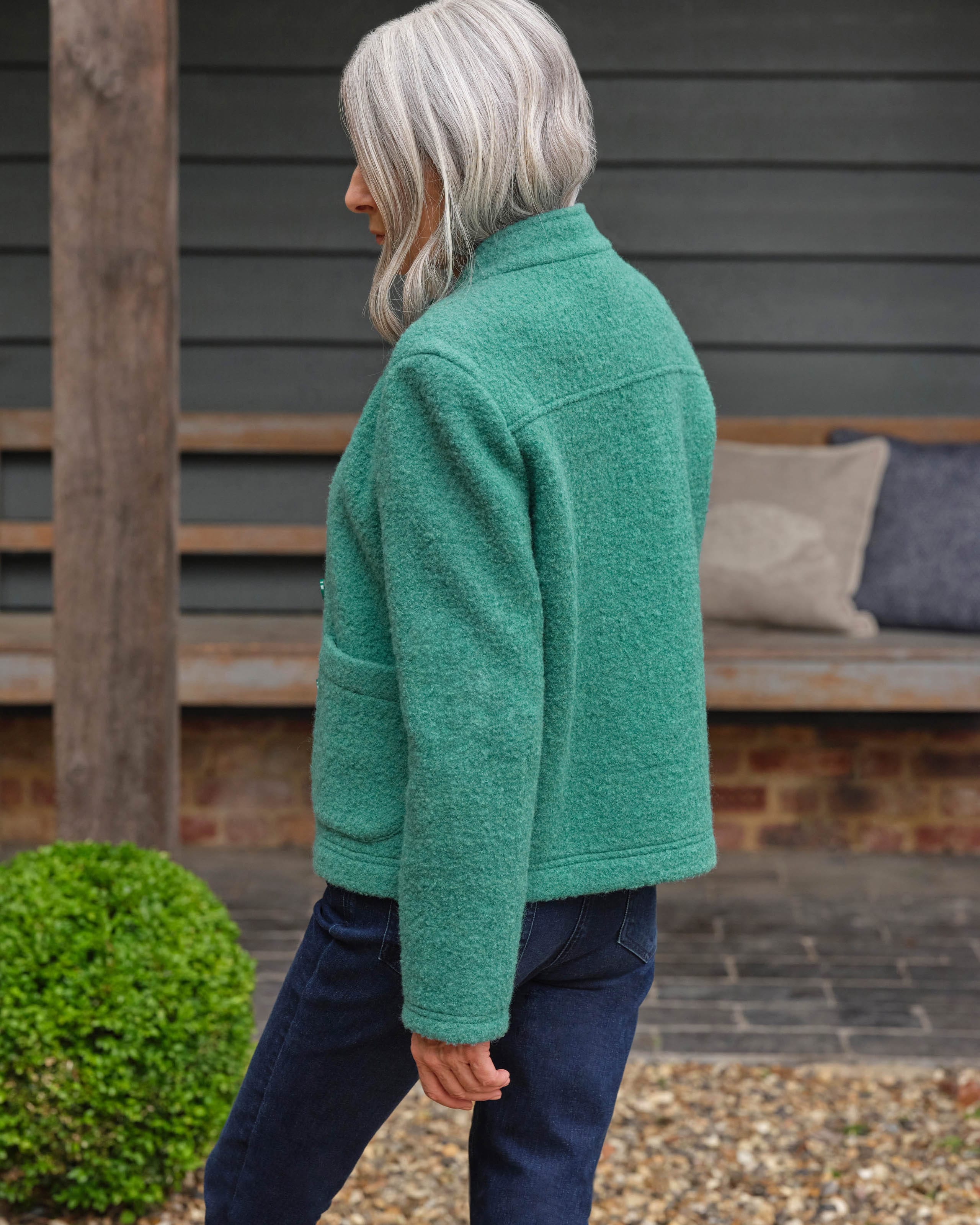 Viridian Green Funnel Neck Button Jacket WoolOvers UK