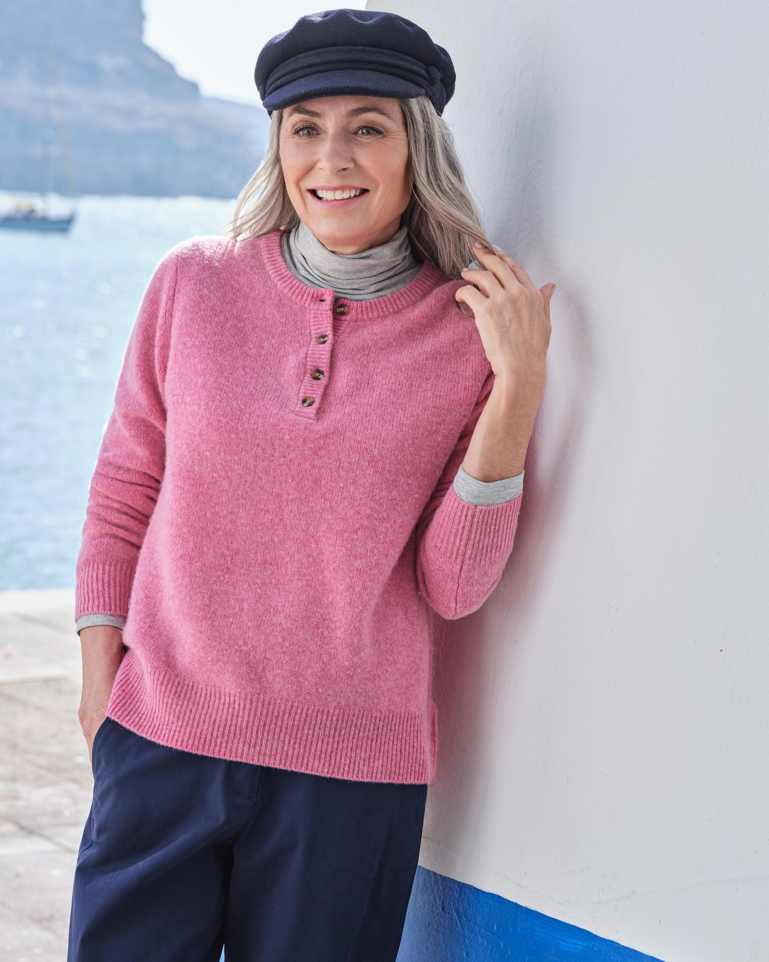 Pink Floss Marl Henley Jumper WoolOvers AU