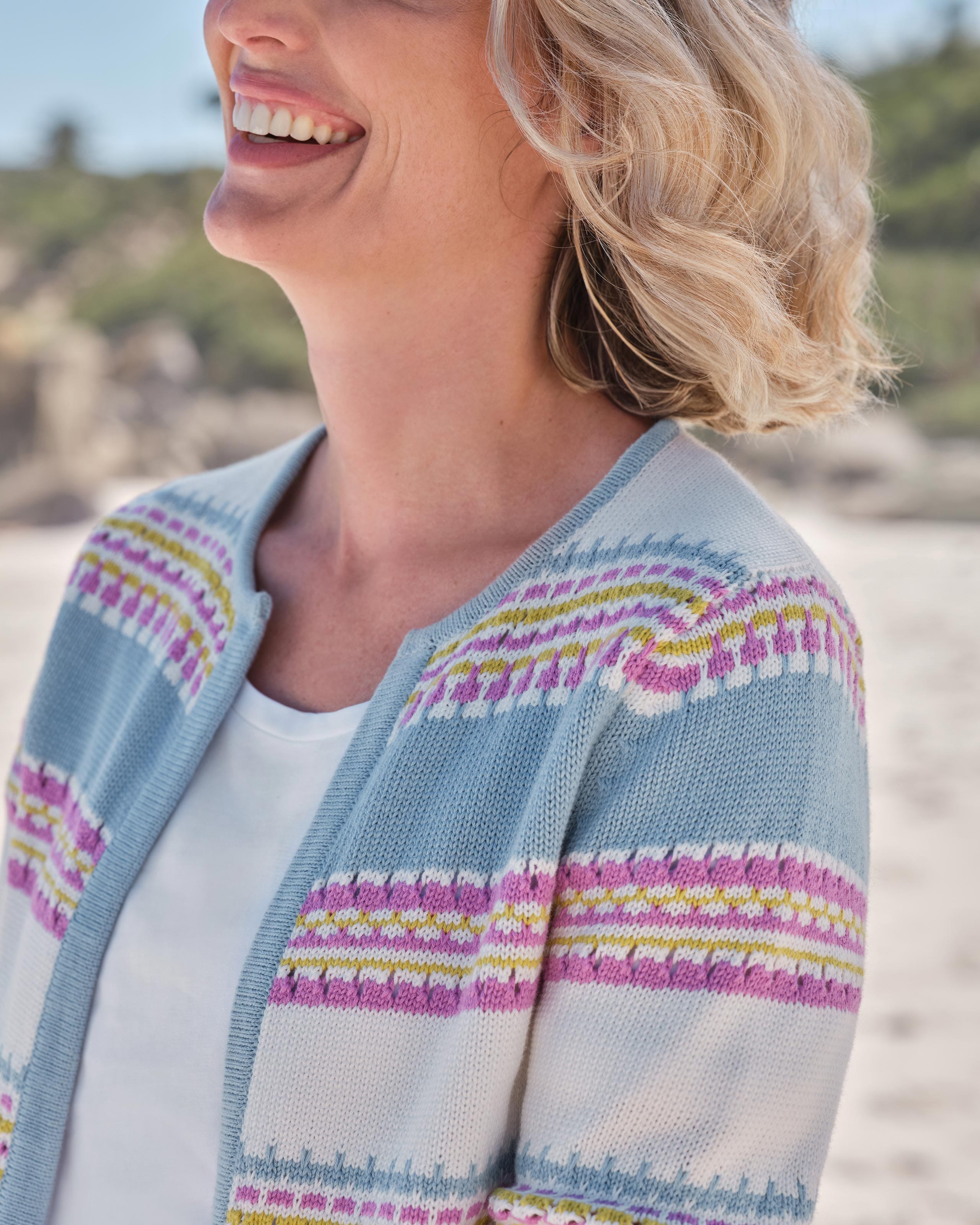 Blau Multi | Strickjacke Mit Verschiedenfarbigen Streifen | WoolOvers DE