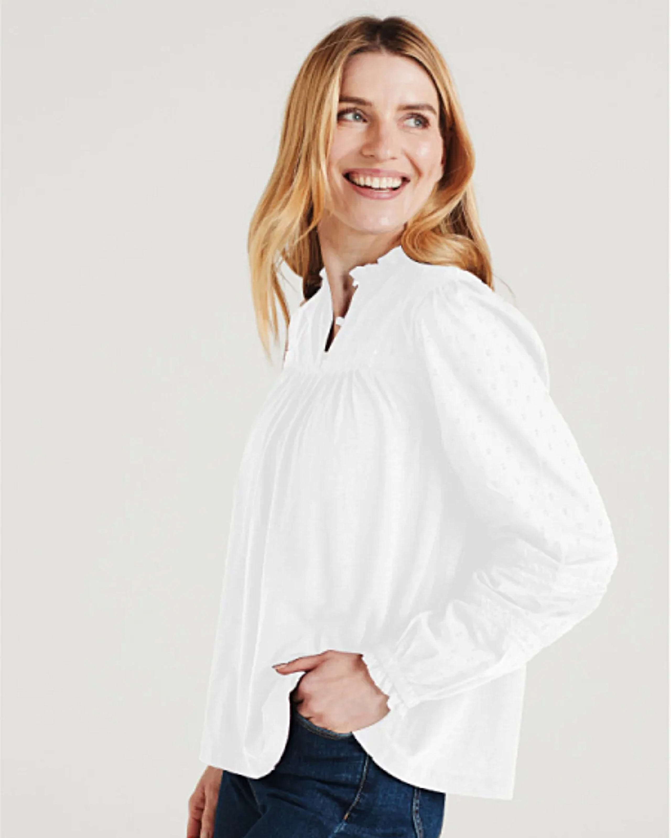 White | Myra Organic Cotton Jersey Top | WoolOvers UK