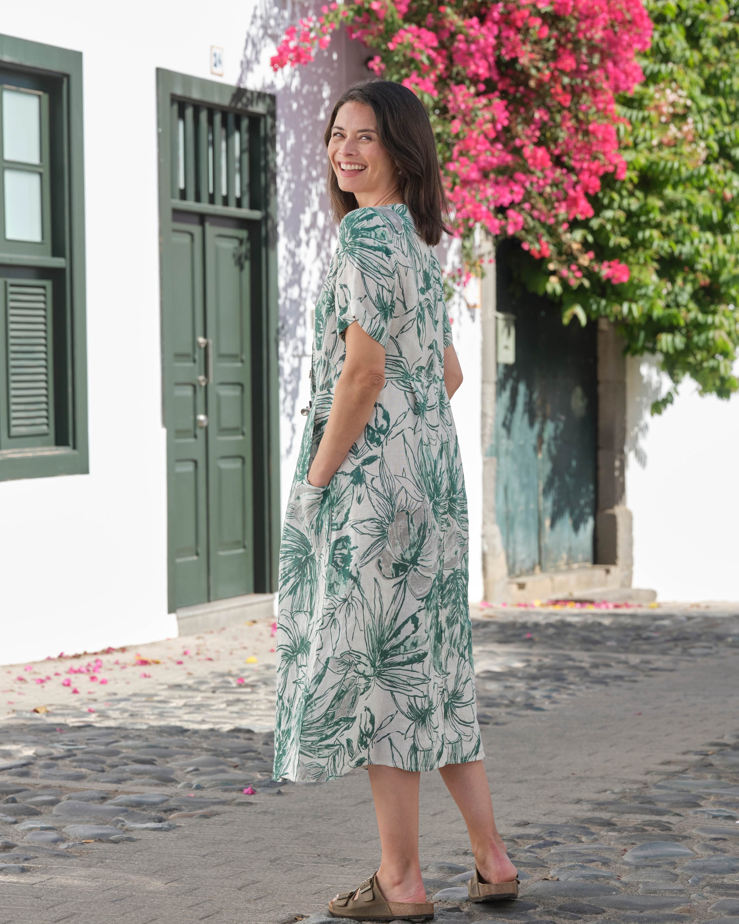 Robe Longue Femme Coton Et Lin- Robe Vintage Manches Longues-Robe Femme Chic Et Elegant Grande Taille Casual Couleur Unie Dress Col V Ample Printemps