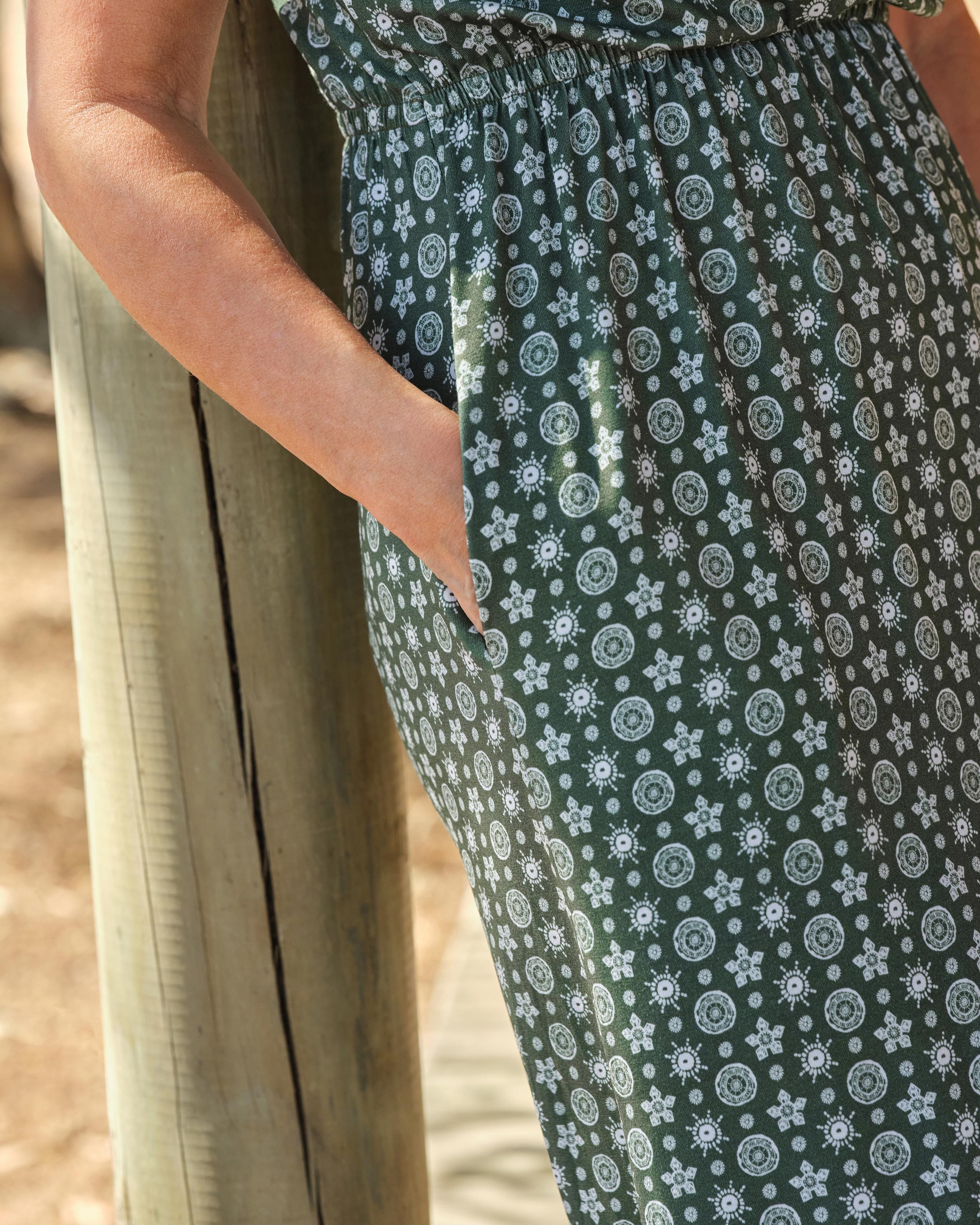Nonpi Rinta Khaki Non Print | Relaxed Jersey Maxi Dress | WoolOvers AU
