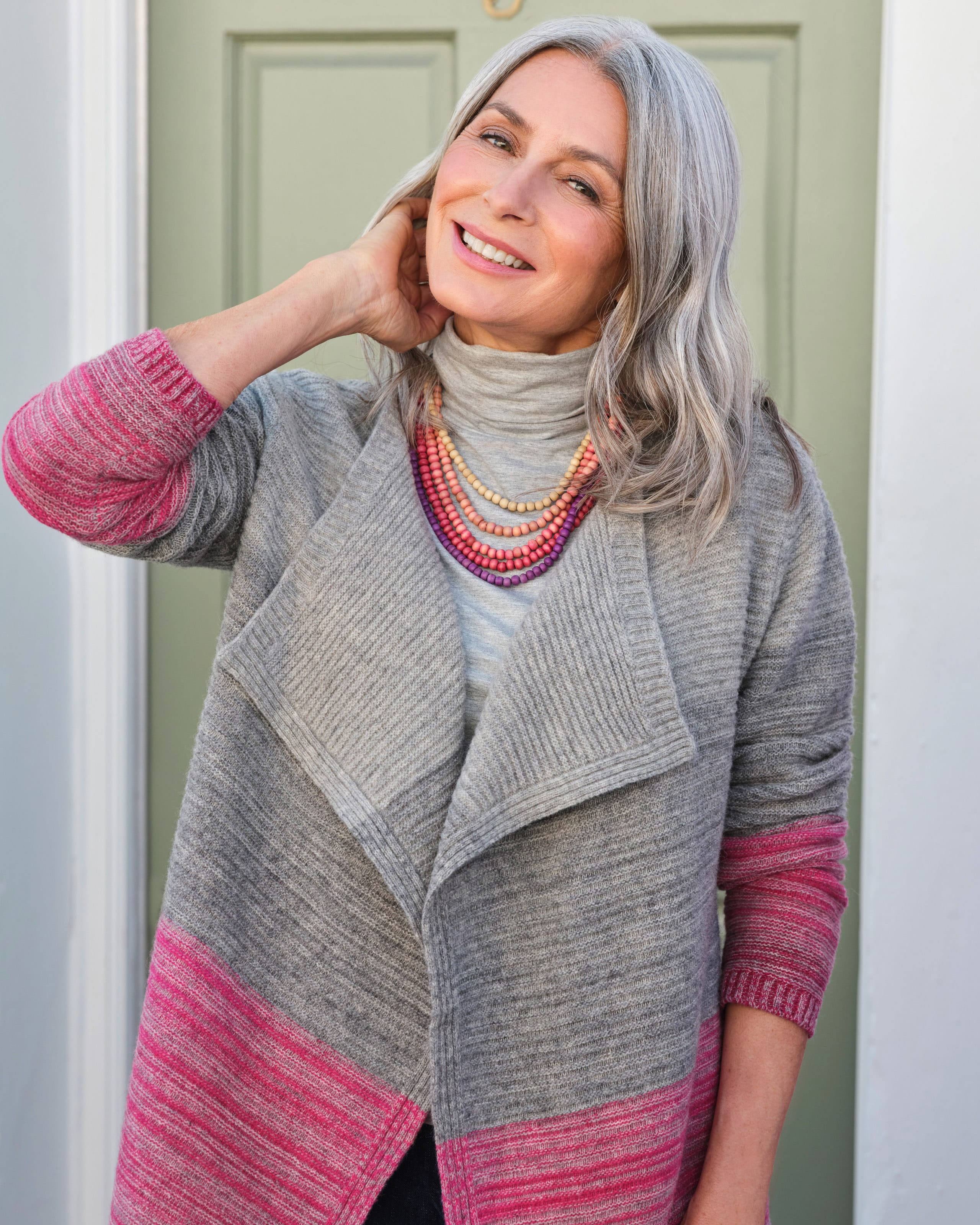 Grey/Pink | Waterfall Ombre Cardigan | WoolOvers UK