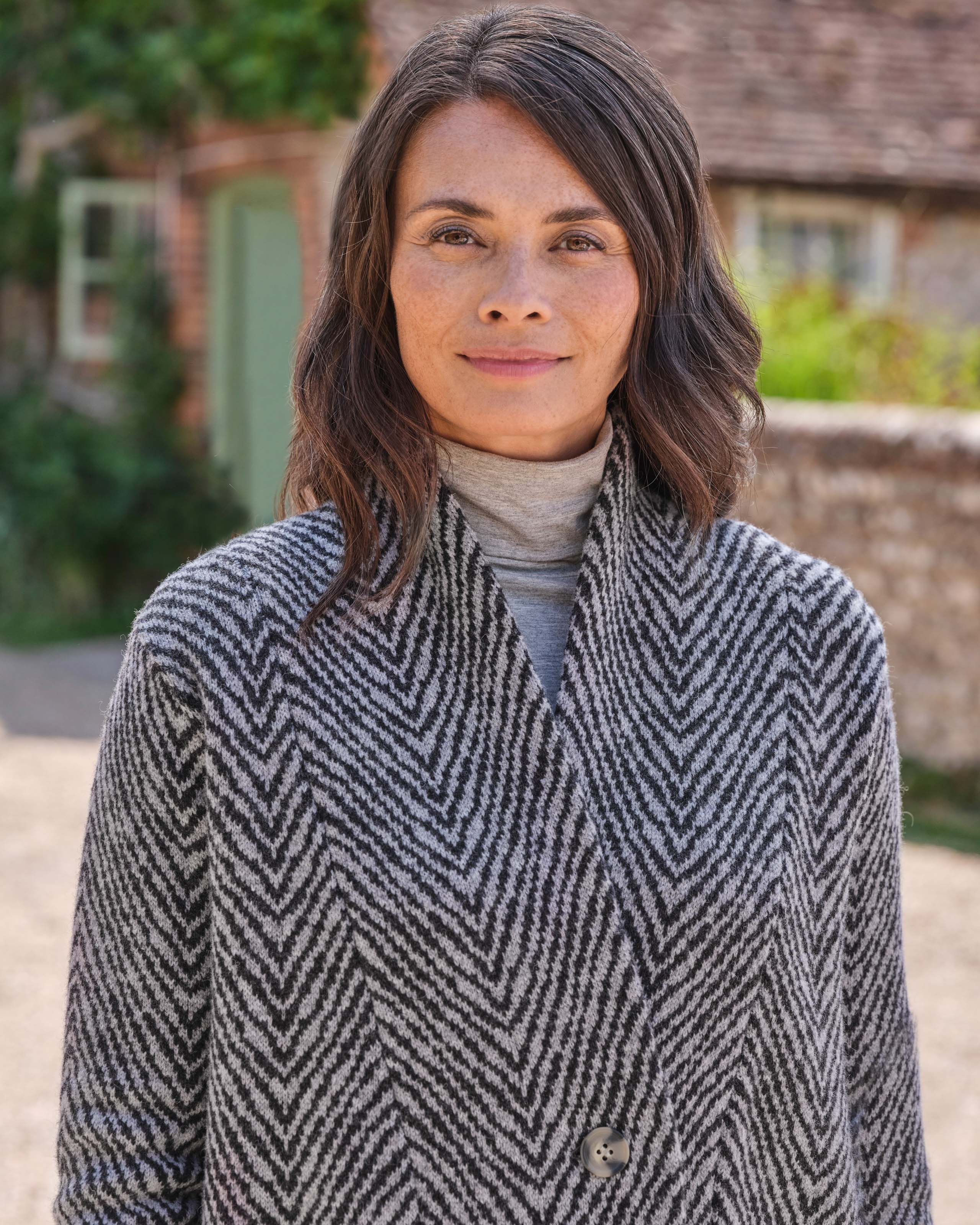 Grey/Charcoal | Herringbone Button Coatigan | WoolOvers UK