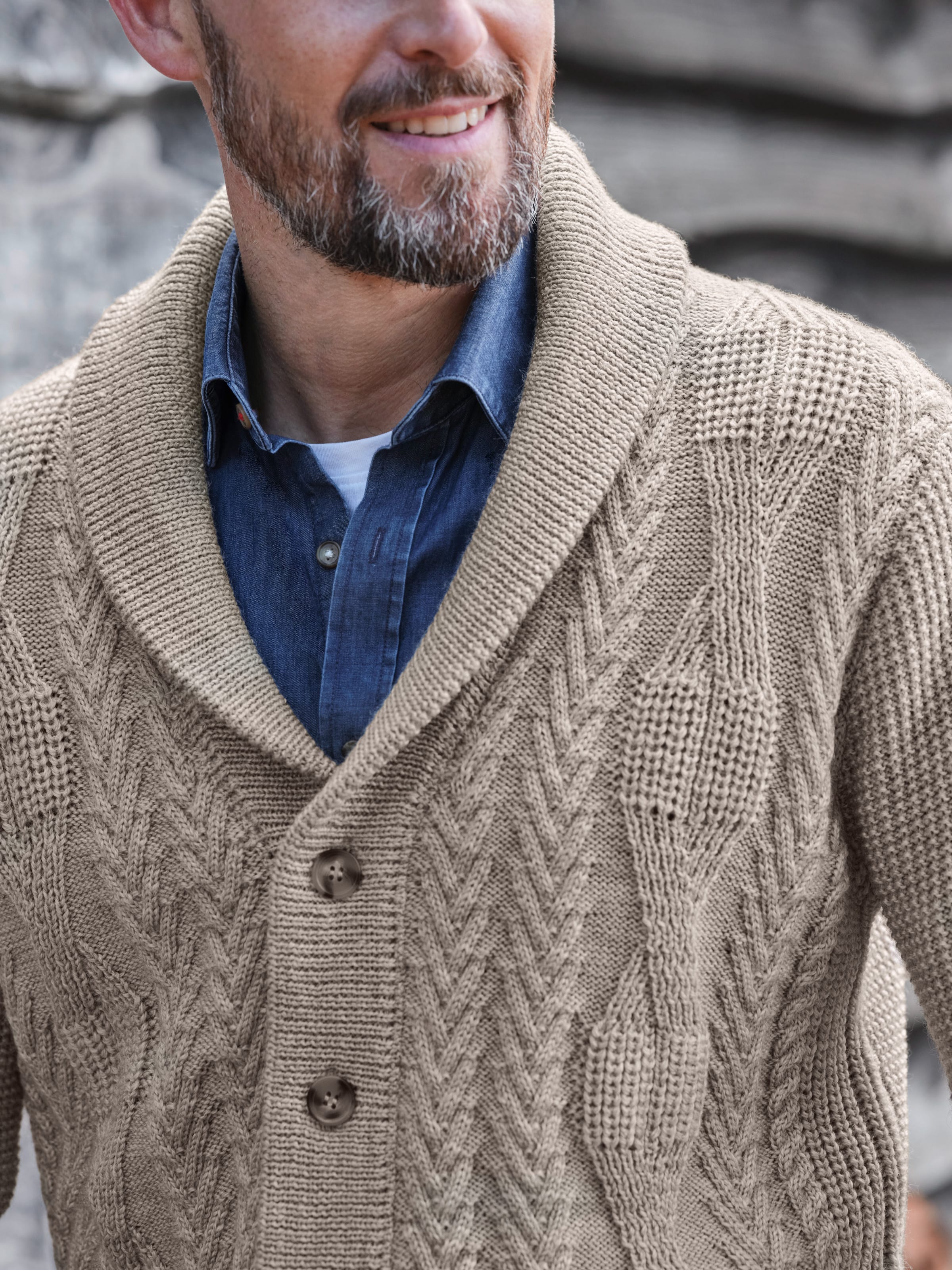 mens cable knit shawl collar cardigan sweater
