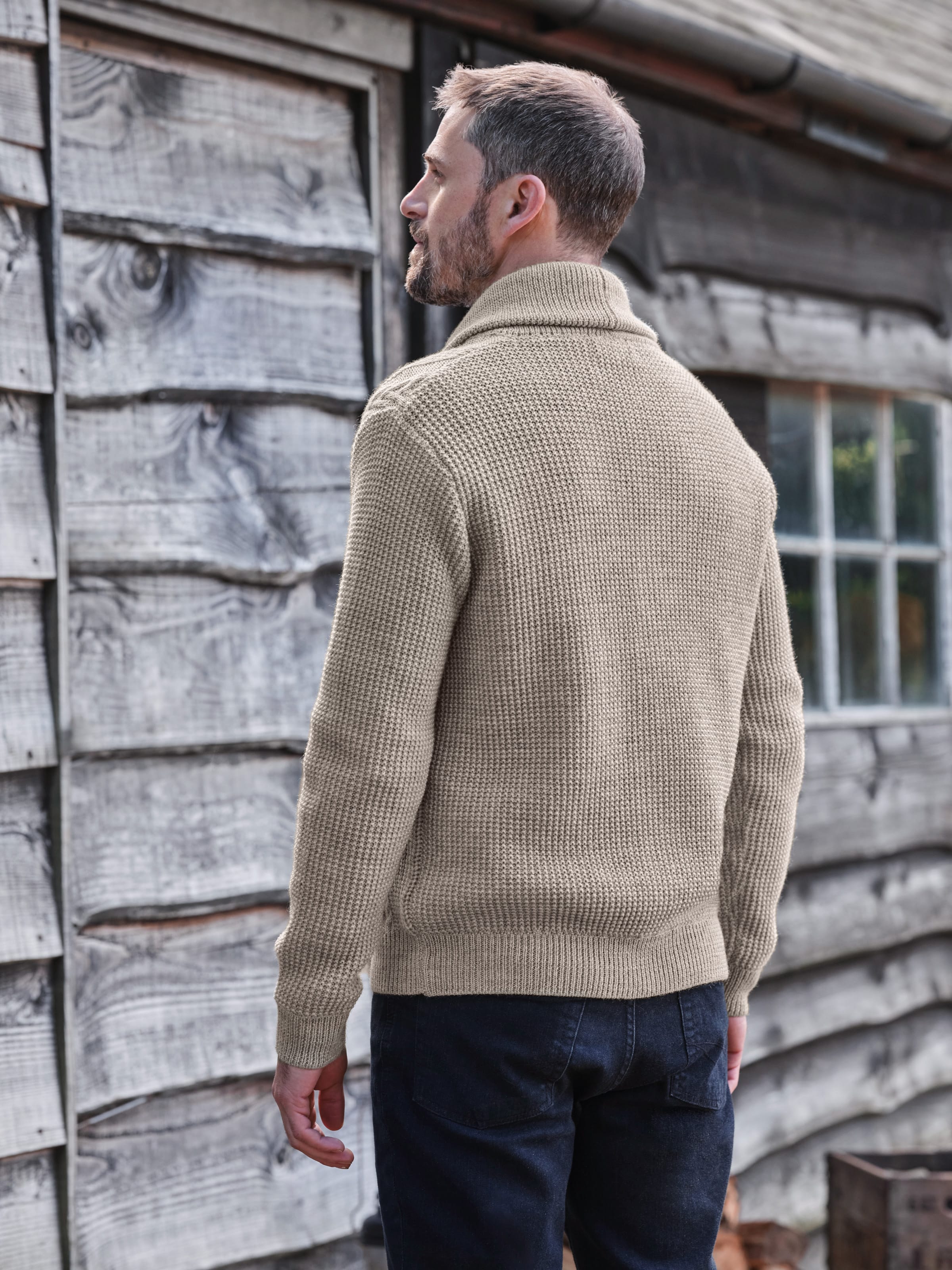 Oatmeal | Logan Cable Shawl Collar Cardigan | WoolOvers US