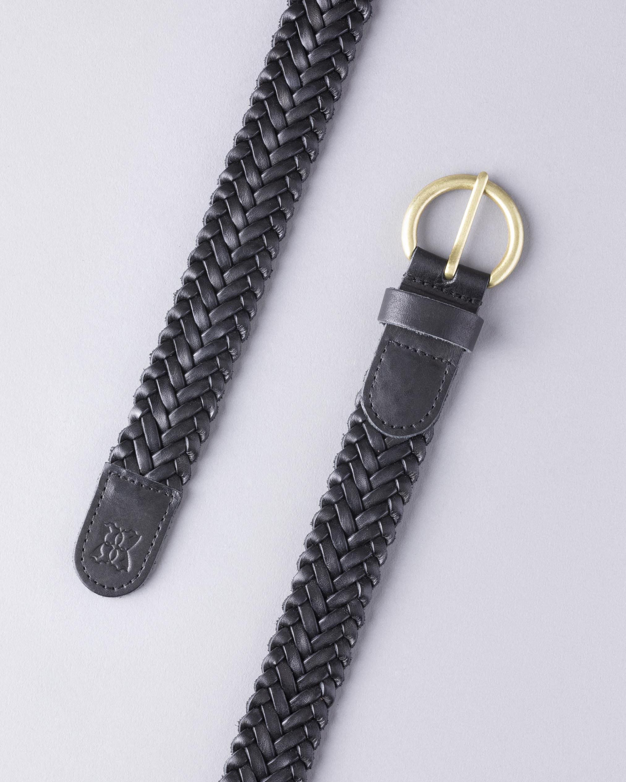 Black | Waverton Leather Woven Belt | WoolOvers UK