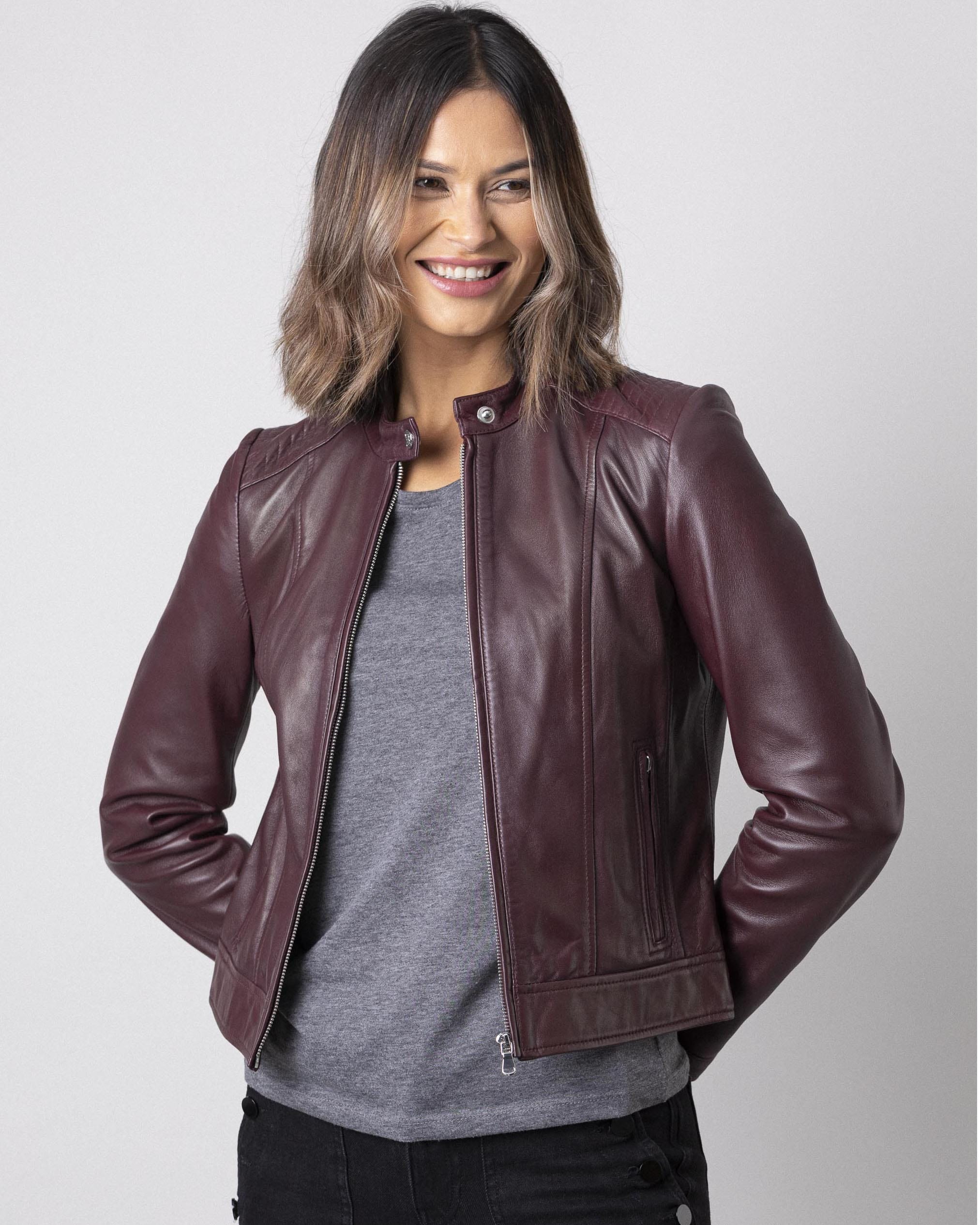 Bordeaux | Thea Leather Jacket | WoolOvers UK