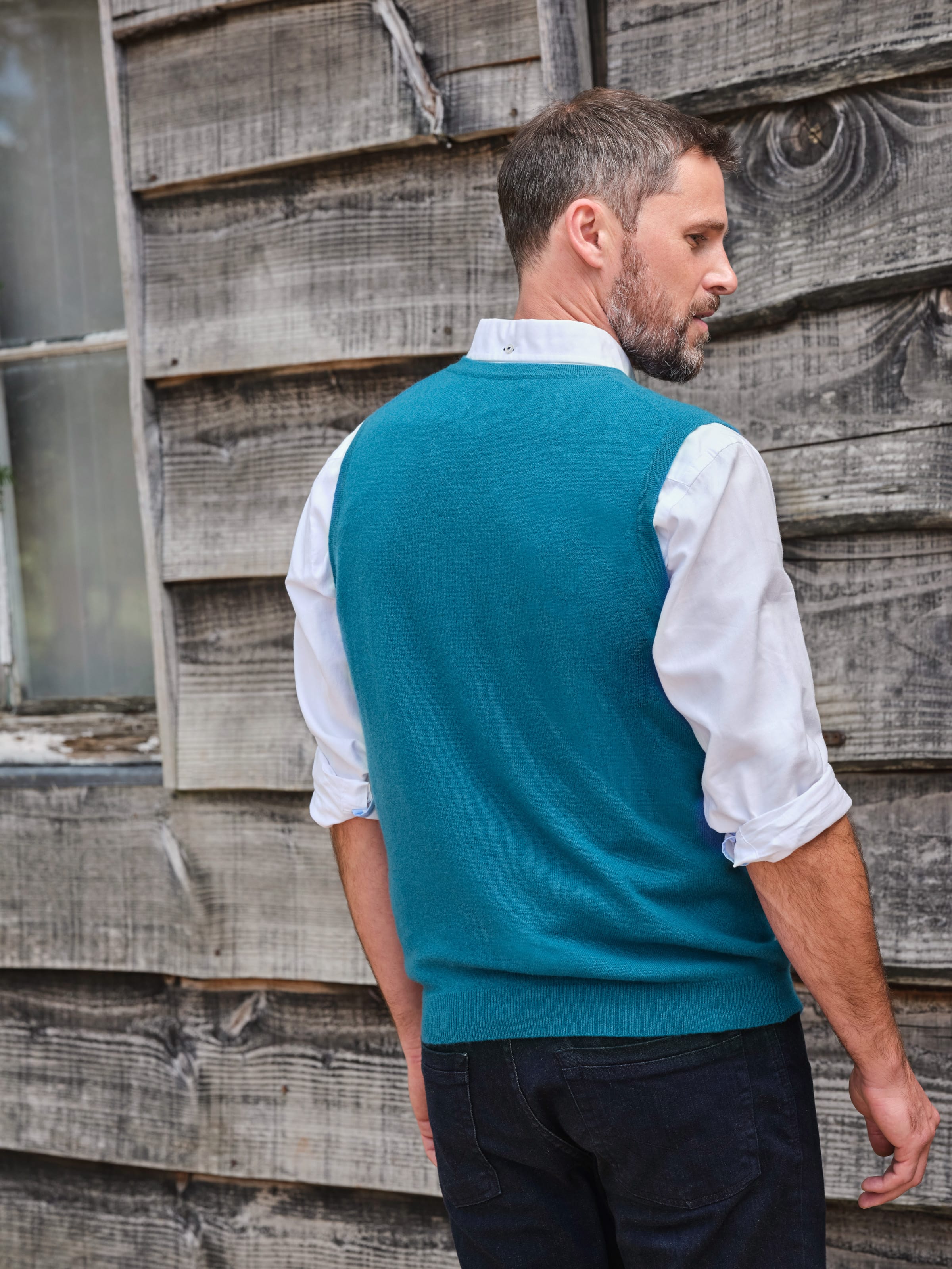 Teal Blue Cashmere Slipover Woolovers Uk 