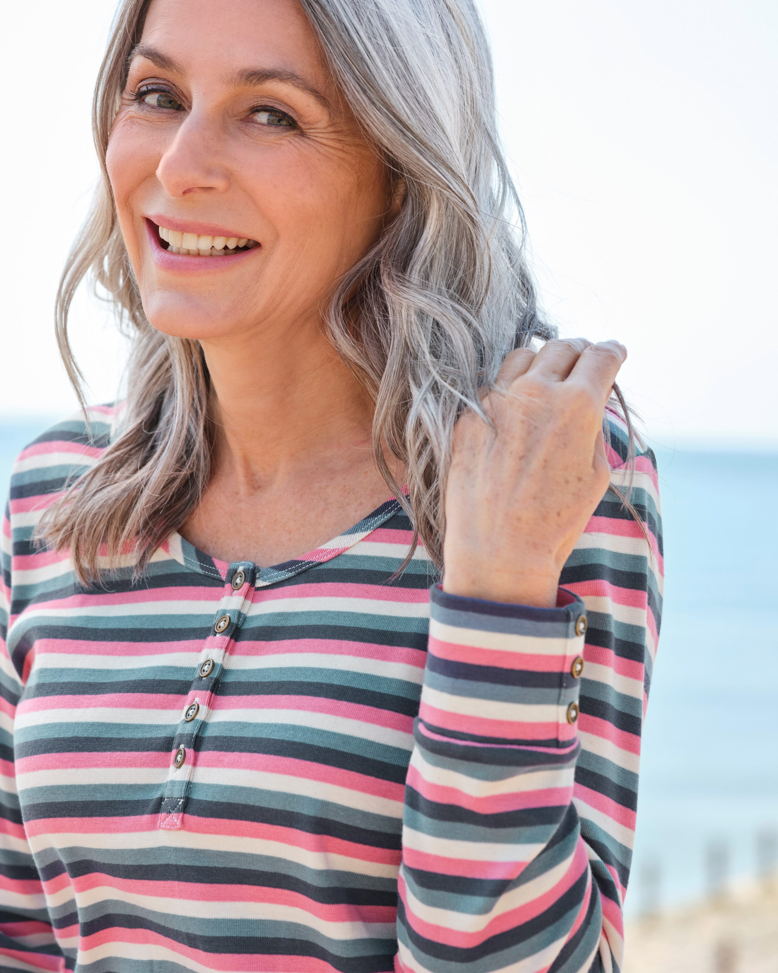 Pink Stripe | Ribbed Organic Cotton Henley | WoolOvers US