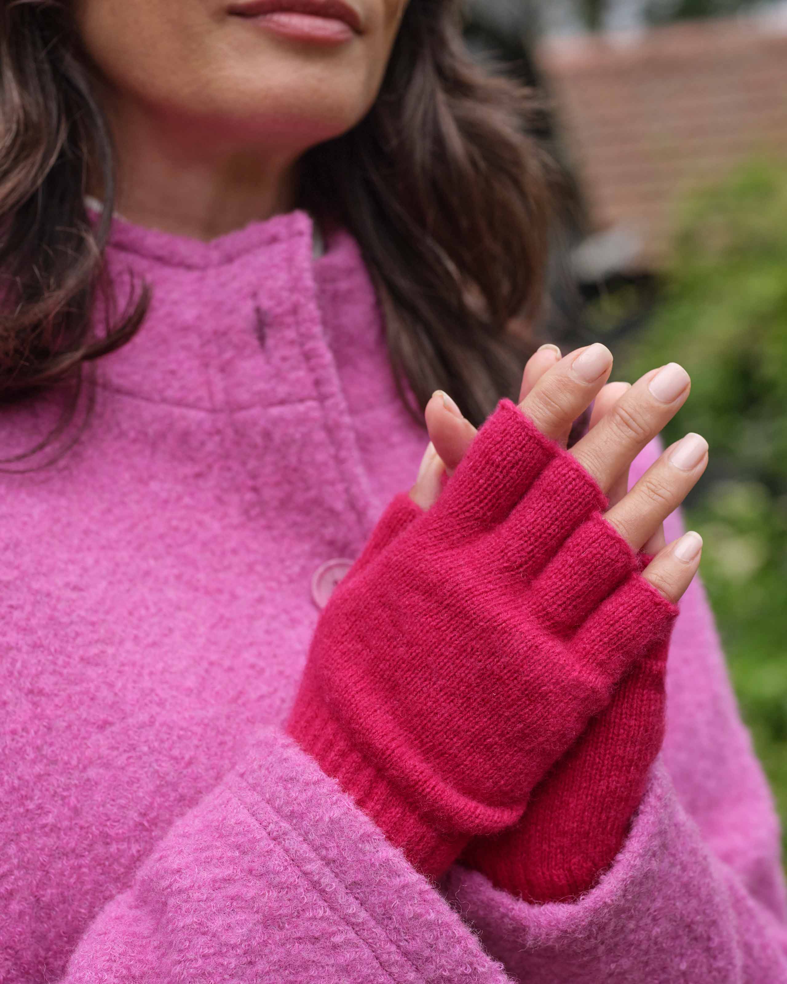 Bright Raspberry Womens Lambswool Fingerless Gloves WoolOvers AU