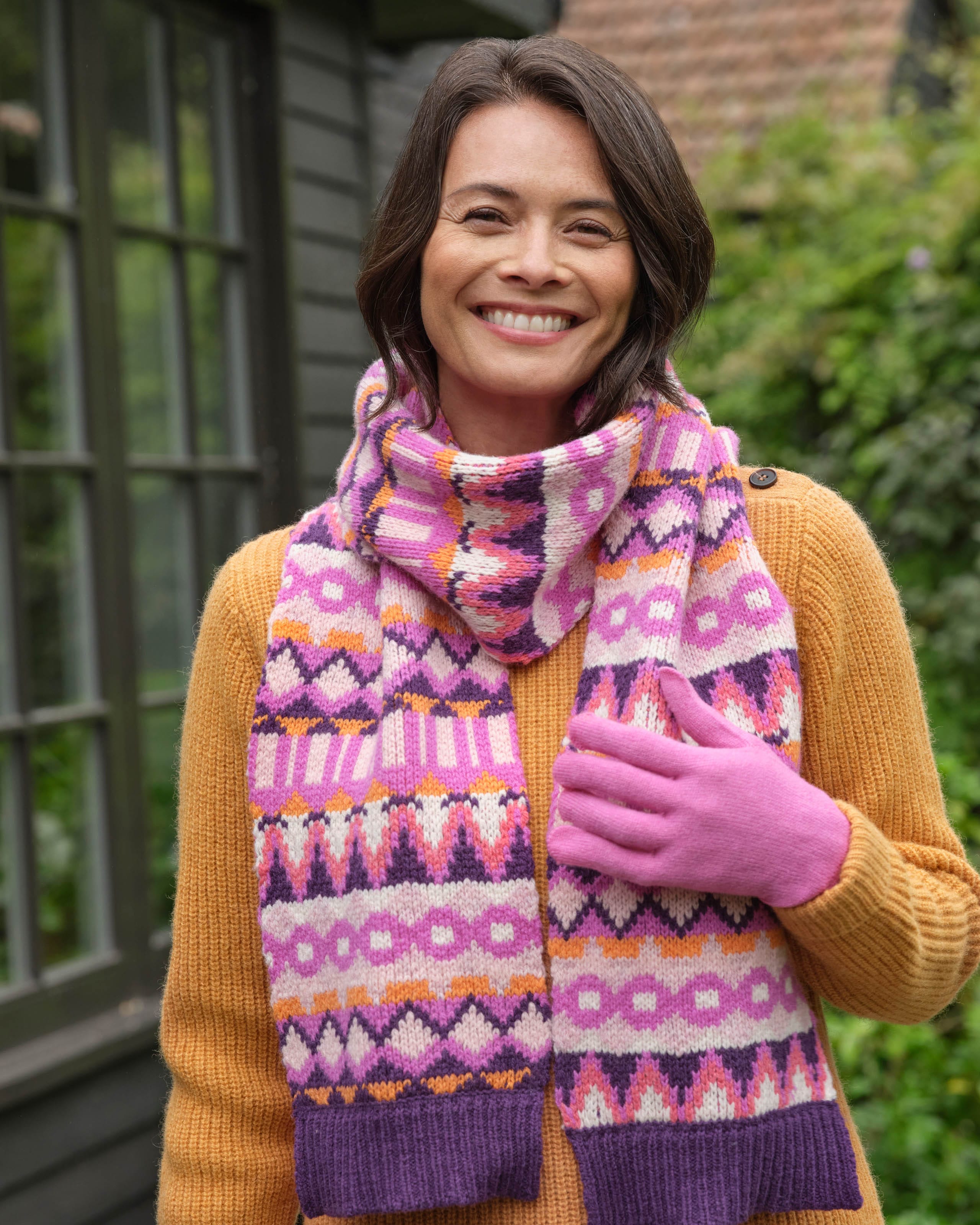 magenta-pink-fairisle-textured-reversible-scarf-woolovers-uk