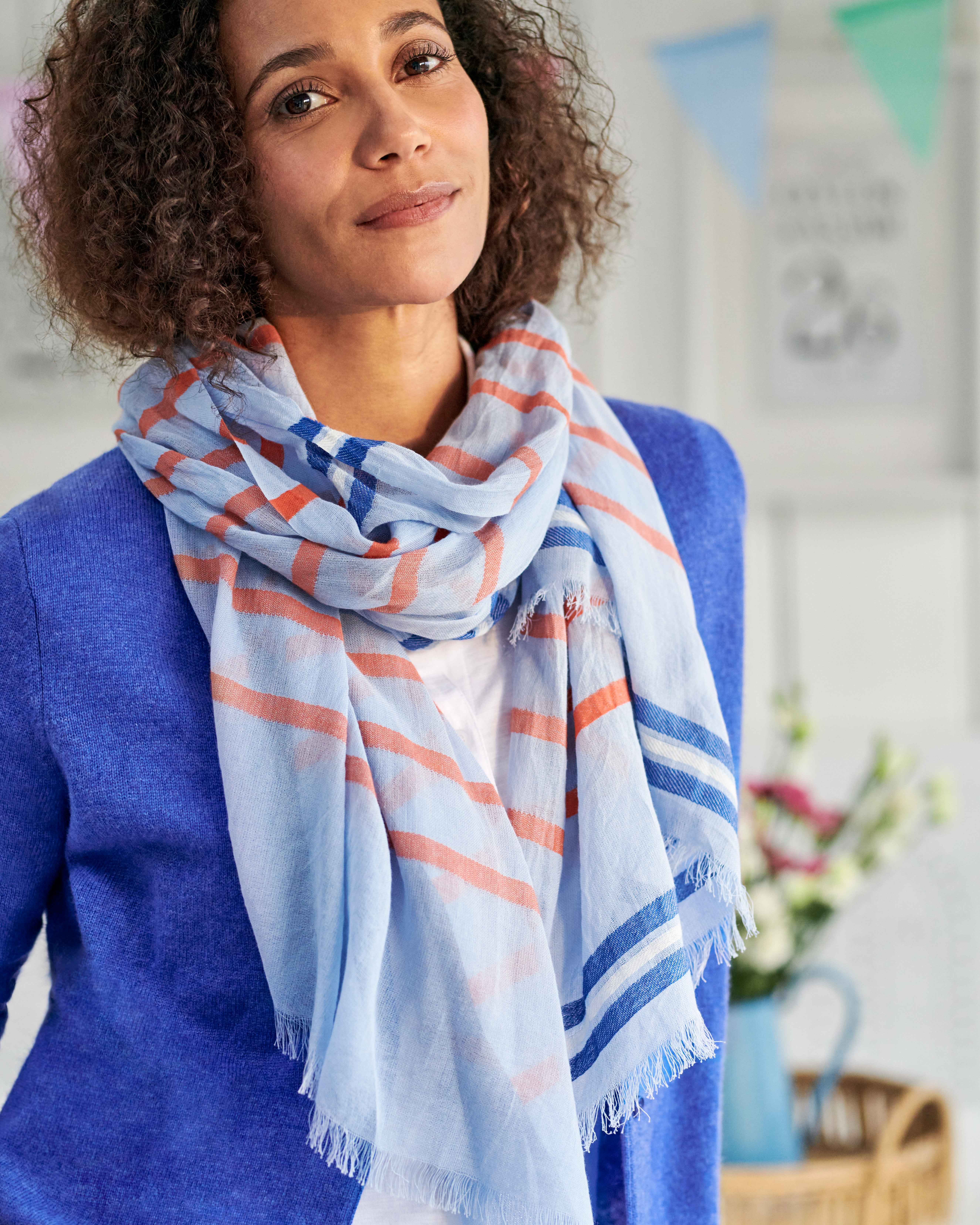 Multi Blue | Cotton Stripe Scarf | WoolOvers US
