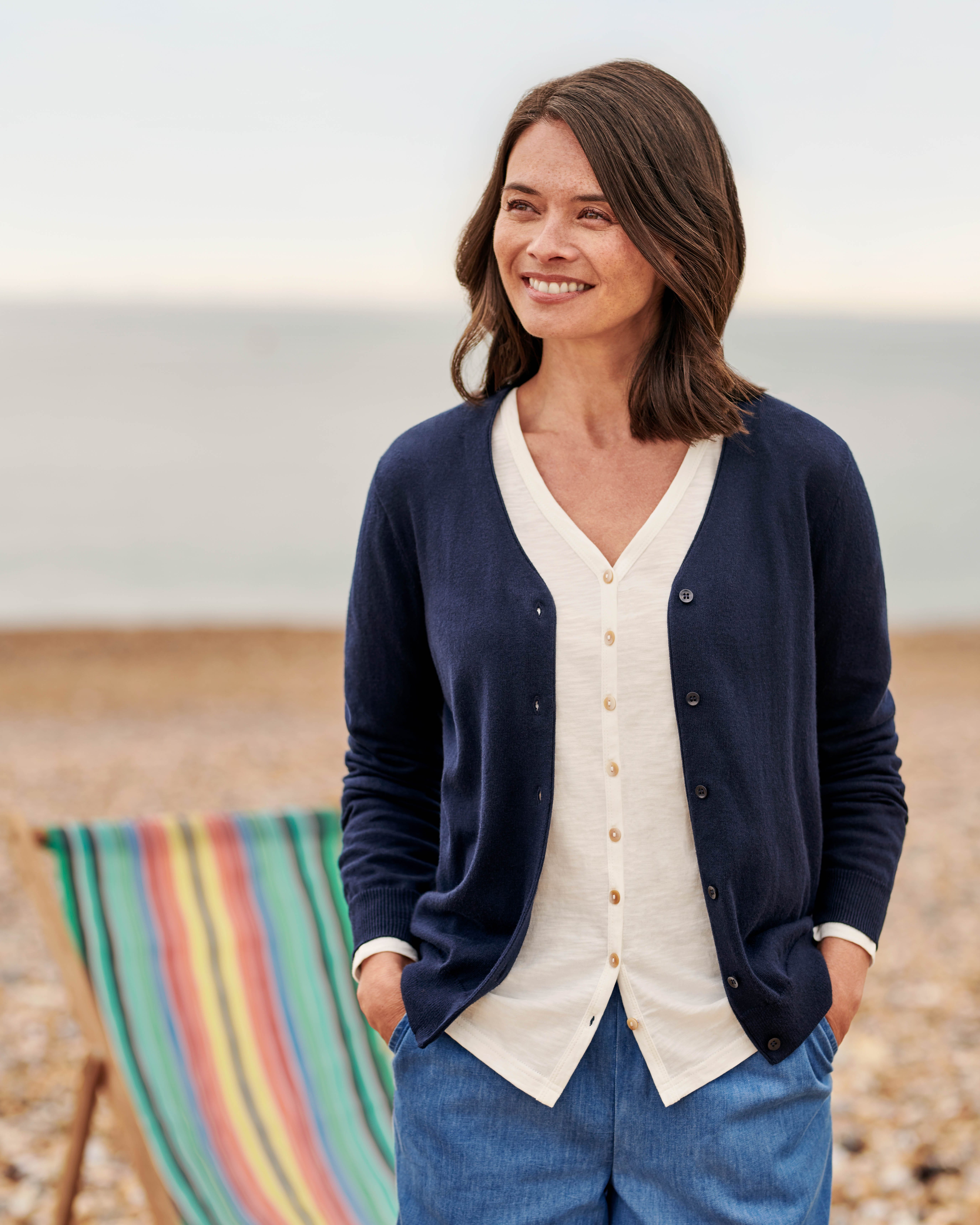 navy cardigan