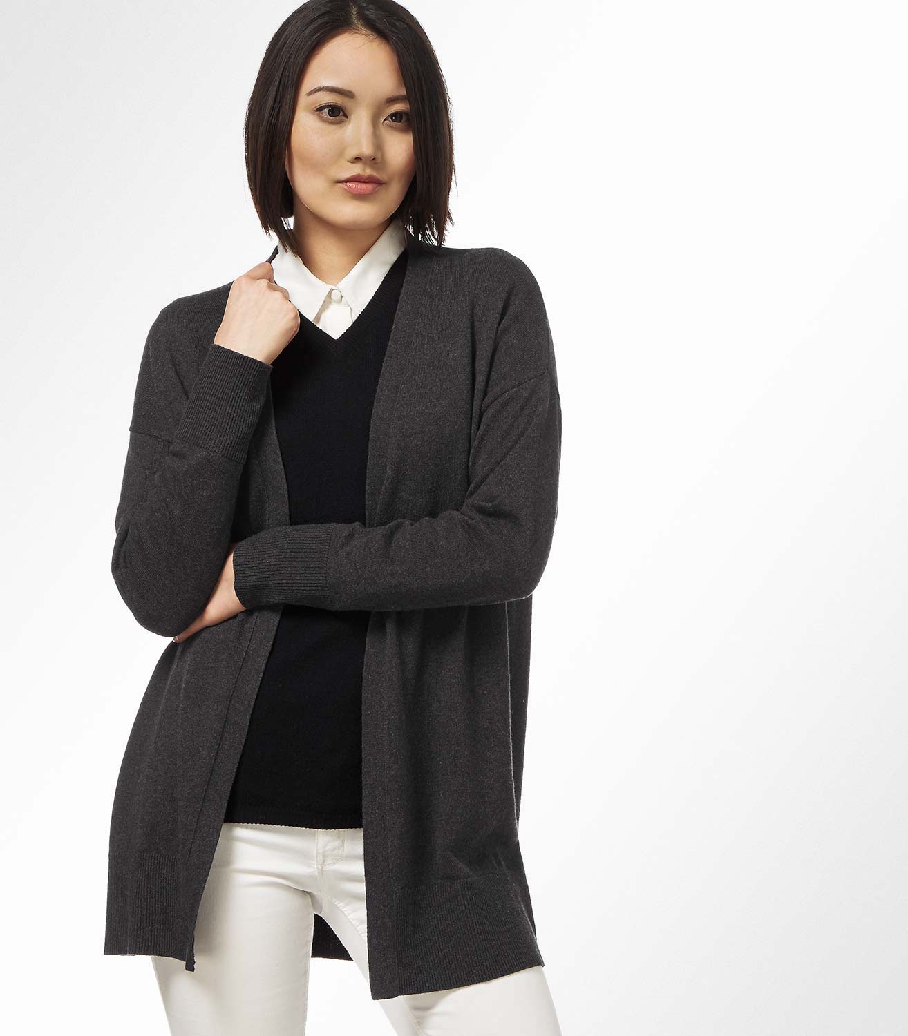 Charcoal 10% Cashmere & 90% Cotton | Womens Cashmere & Cotton Open Cardigan