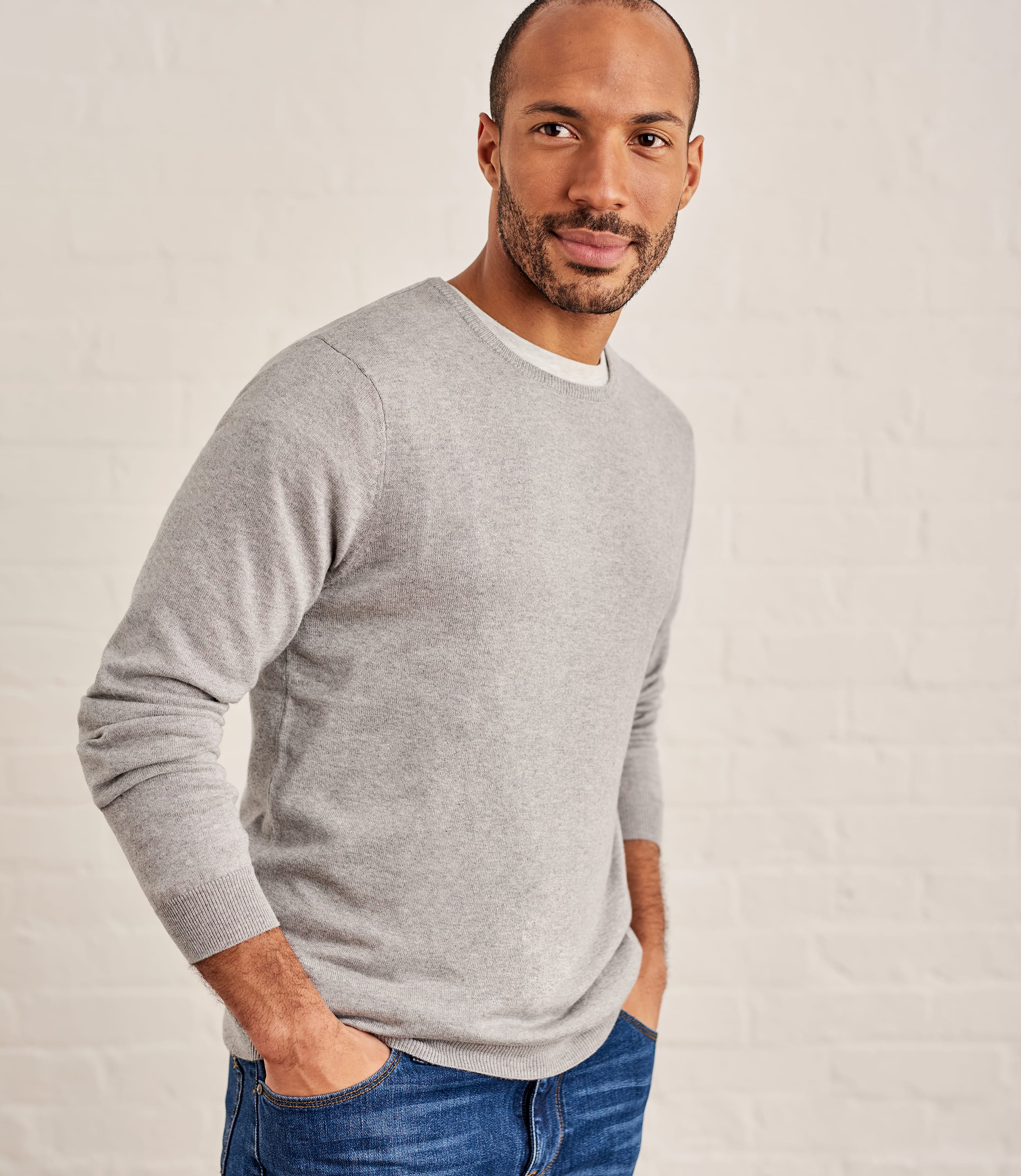 Grey Marl 30% Silk & 70% Cotton | Mens Silk & Cotton Crew Neck Jumper