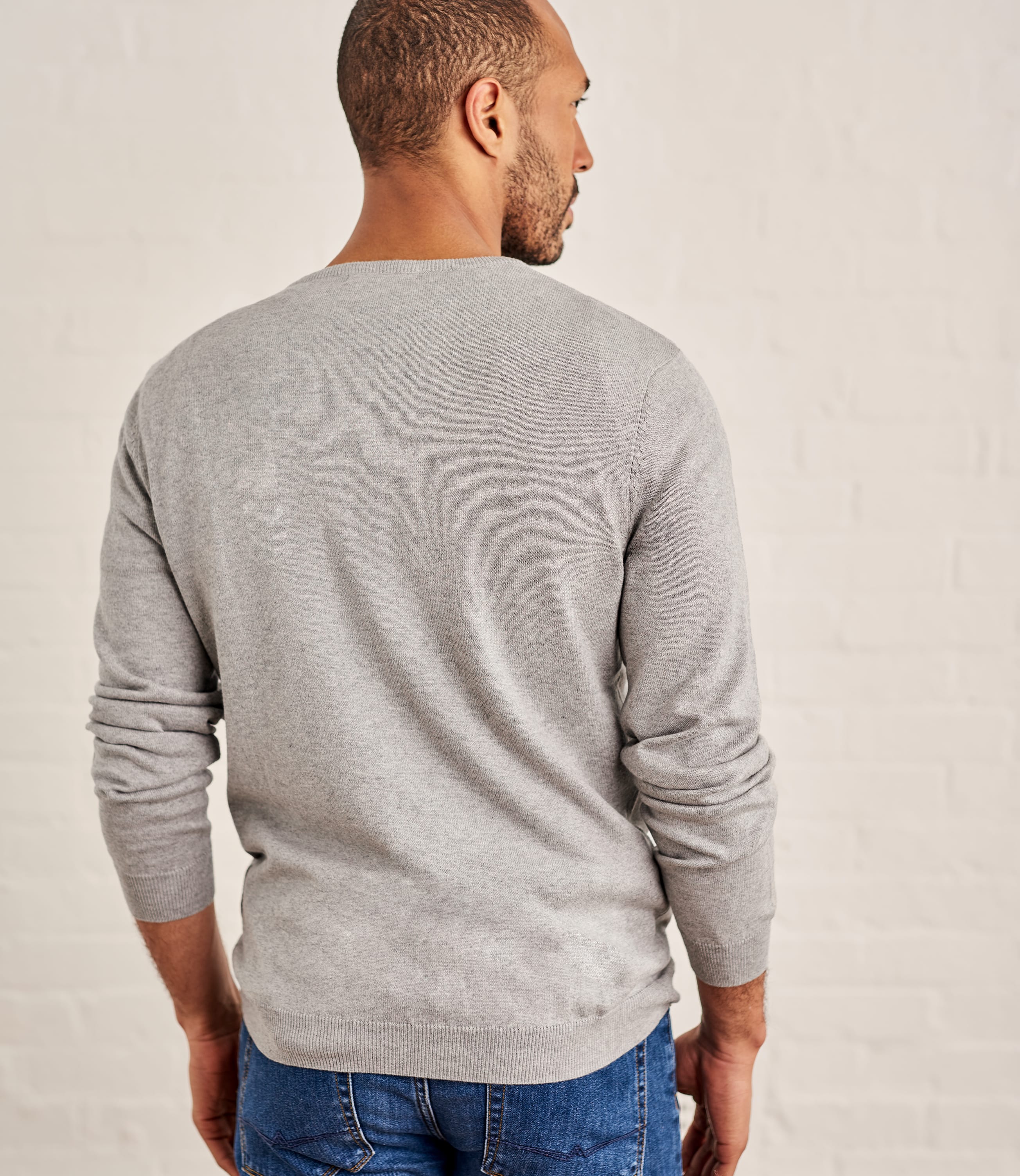Grey Marl | Mens Silk & Cotton Crew Neck Sweater | WoolOvers US