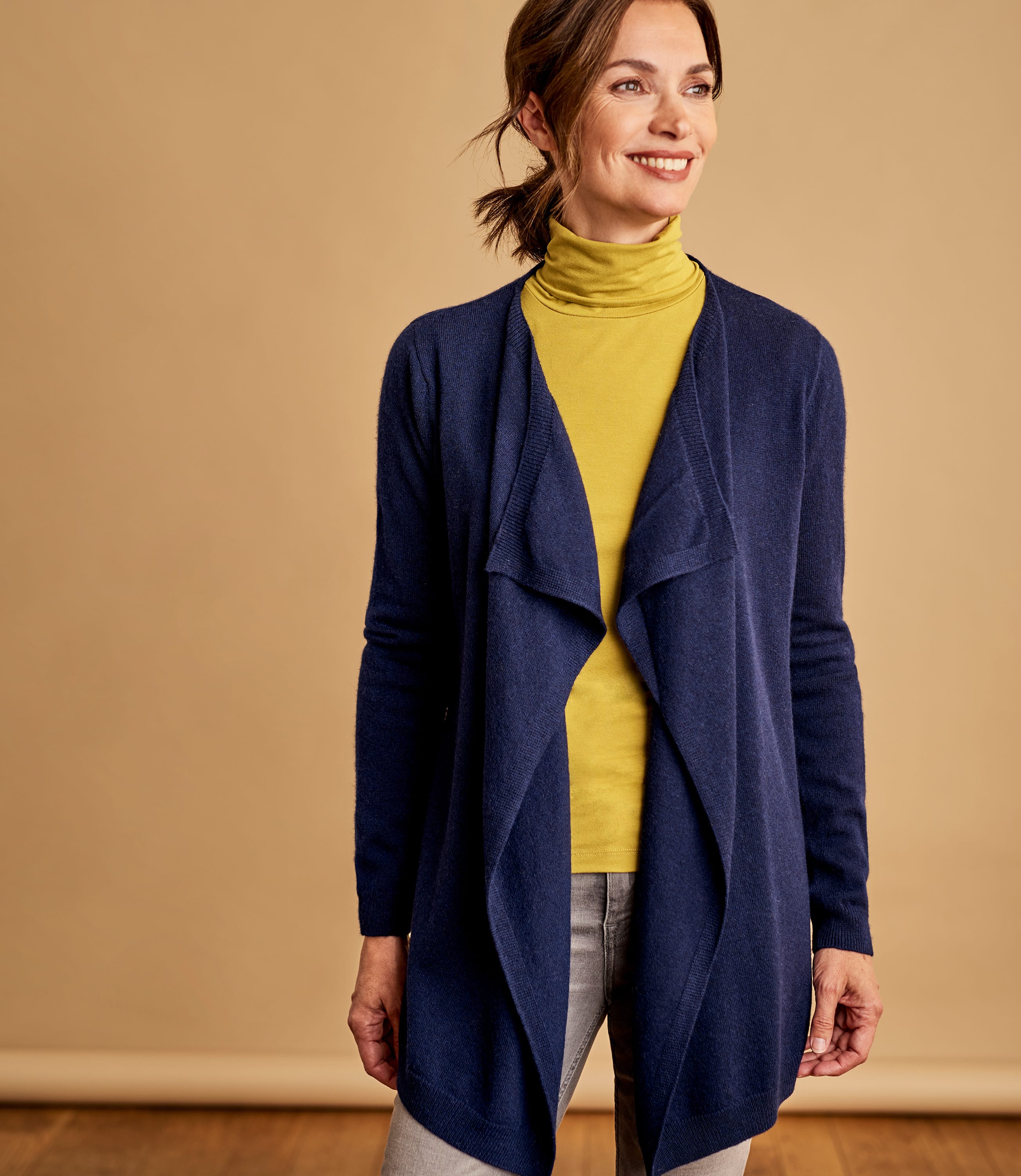 Navy | Womens Cashmere & Merino Waterfall Cardigan | WoolOvers UK