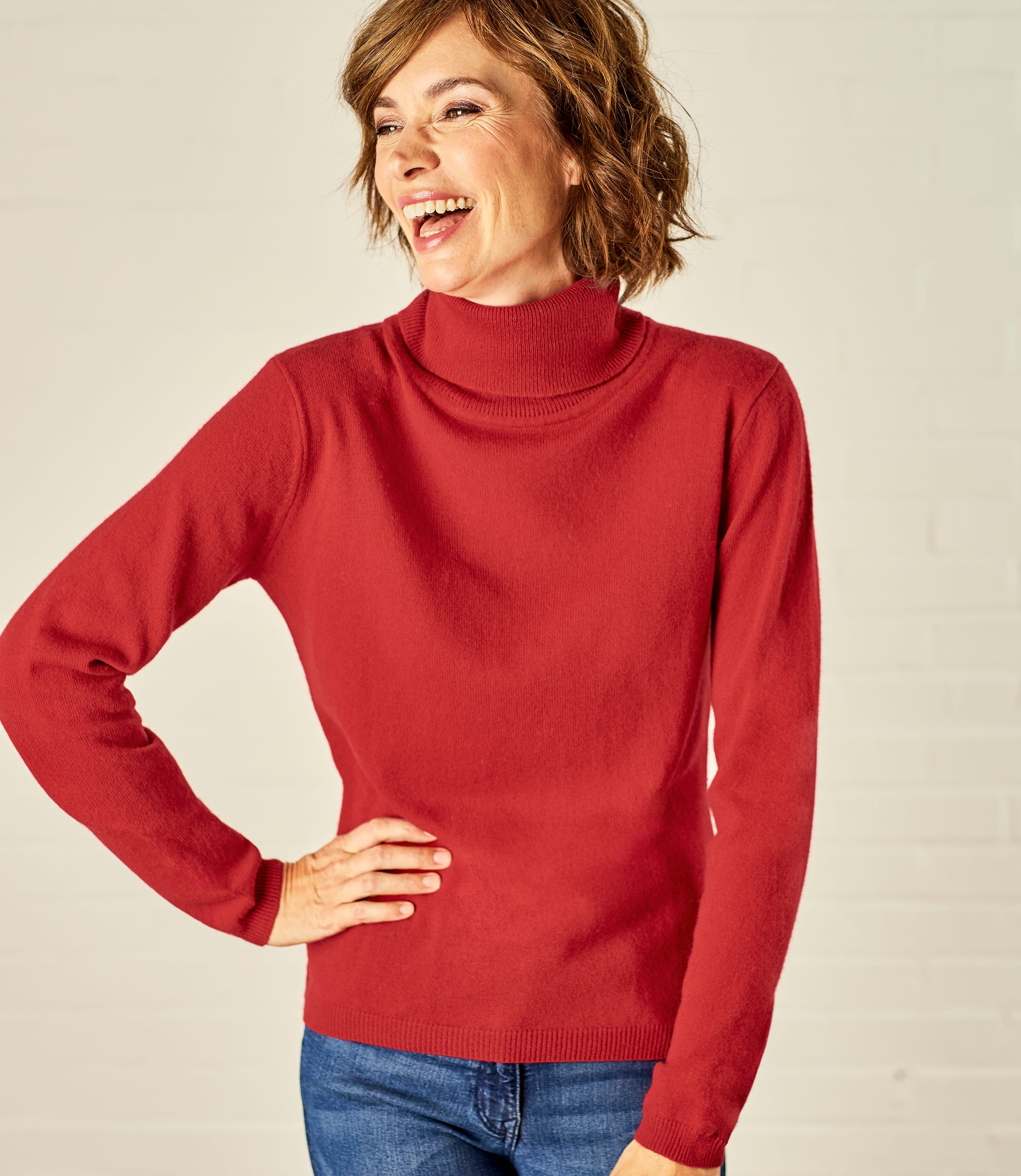 Red | Womens Cashmere & Merino Polo Neck Jumper | WoolOvers UK