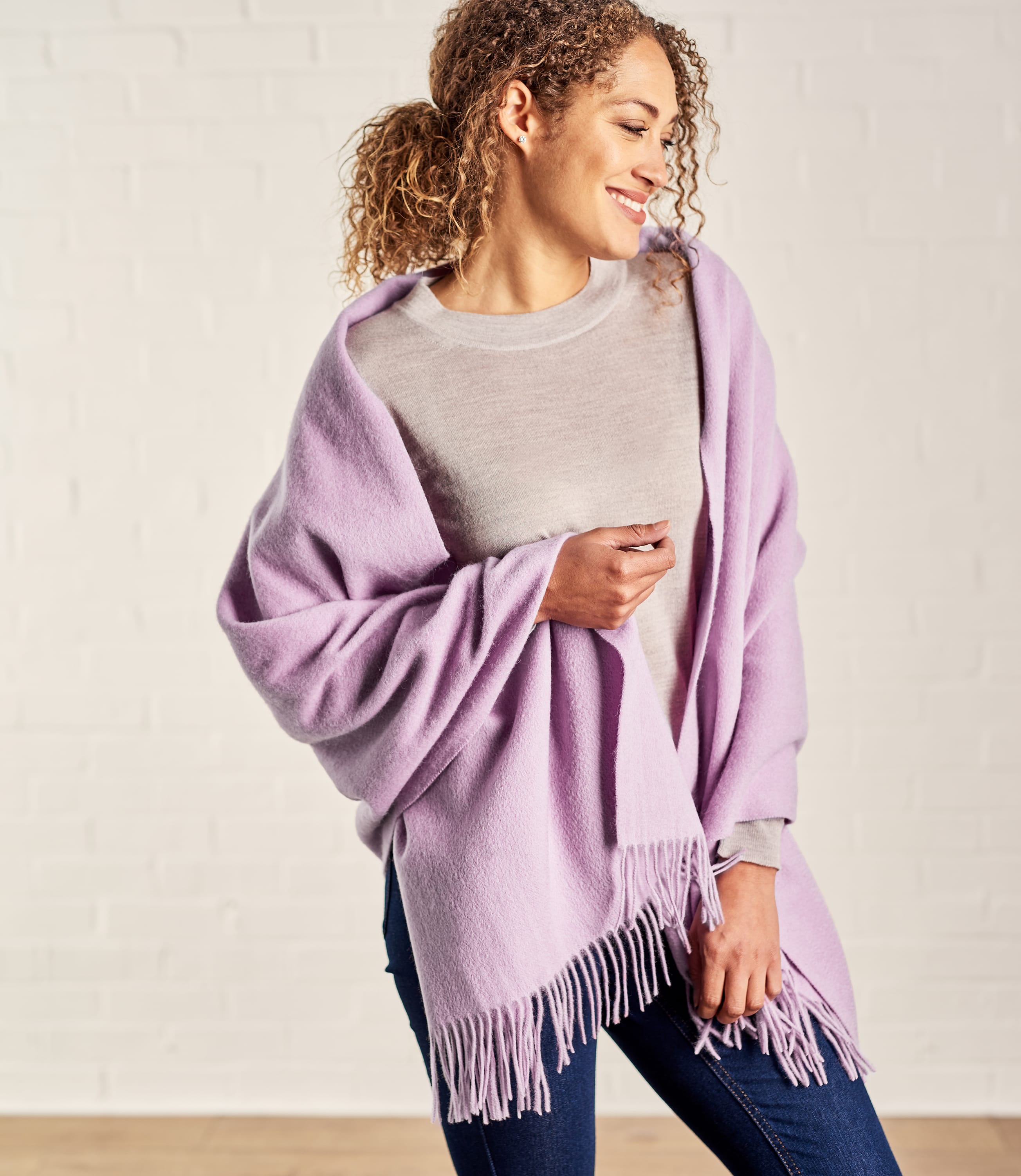 Lilac Womens Pure Wool Fringed Scarf WoolOvers UK