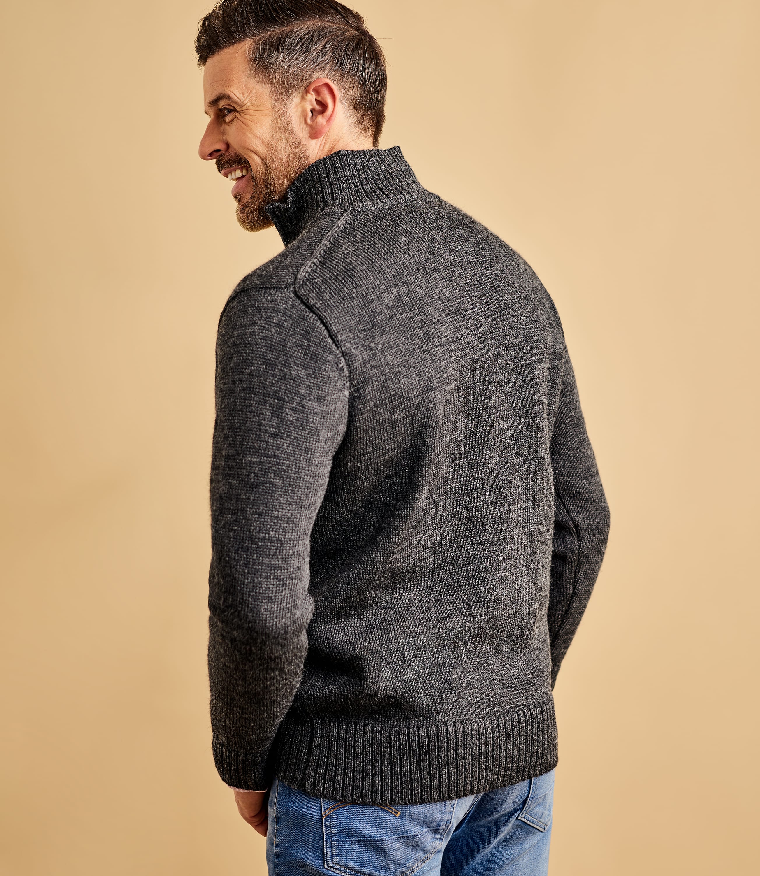 Charcoal Mens Pure Wool Country Zip Neck Jumper Woolovers Uk