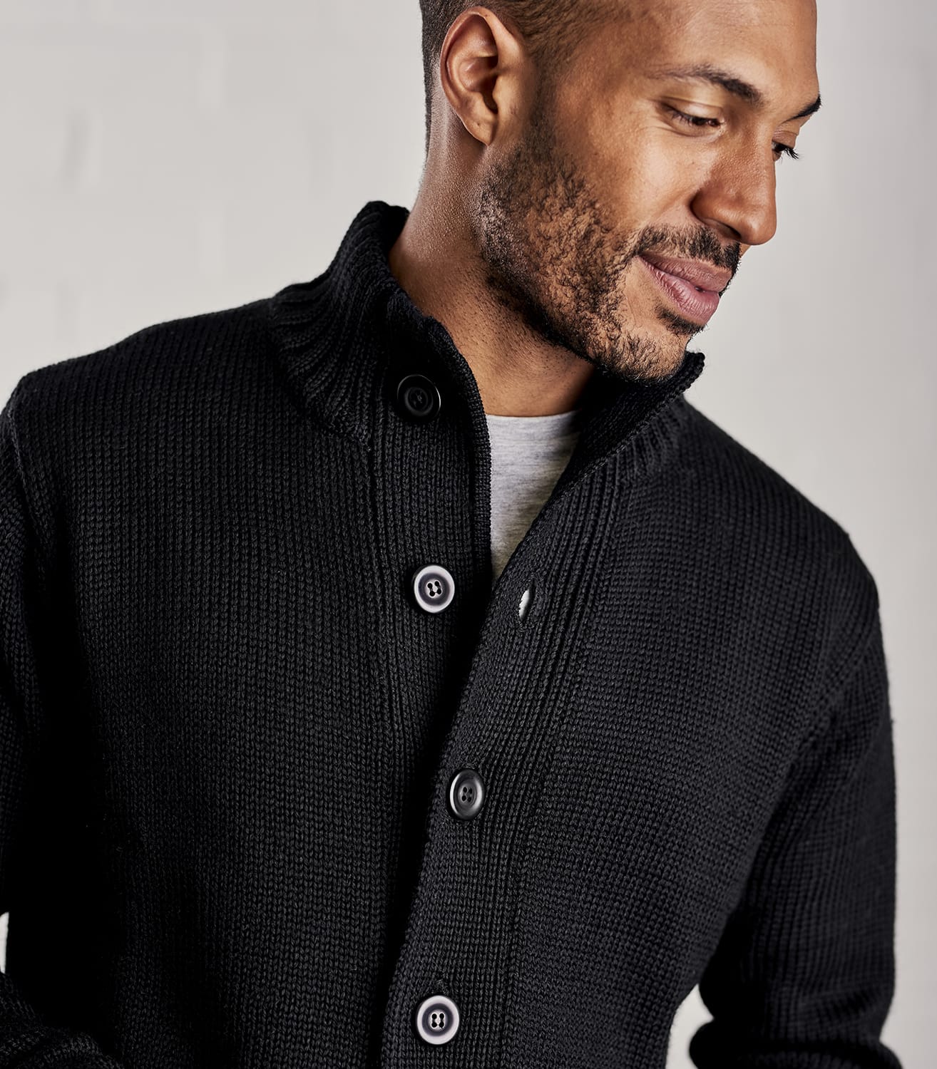 Black | Mens Pure Wool Button Everyday Cardigan | WoolOvers UK