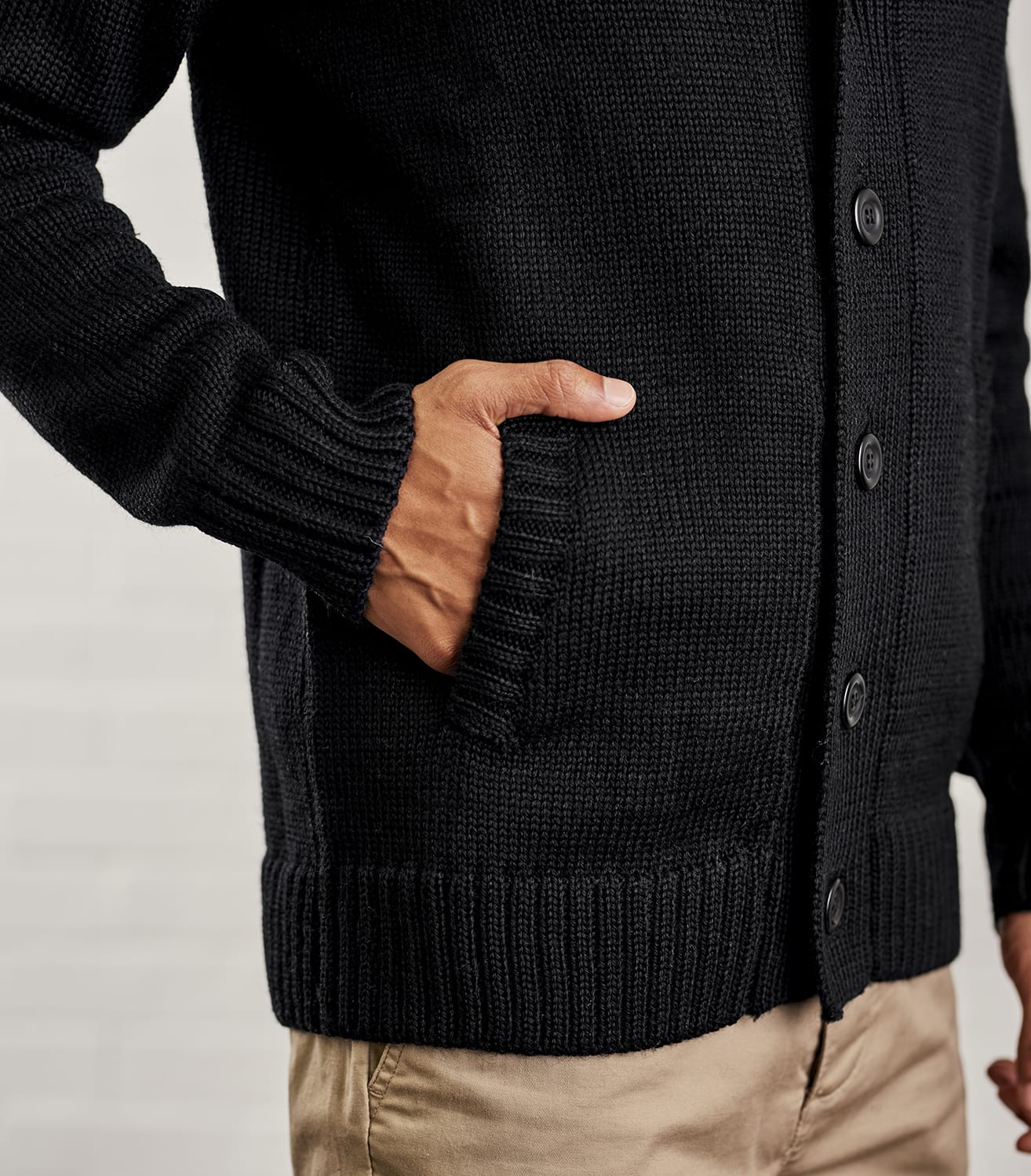 Black Mens Pure Wool Button Everyday Cardigan WoolOvers UK