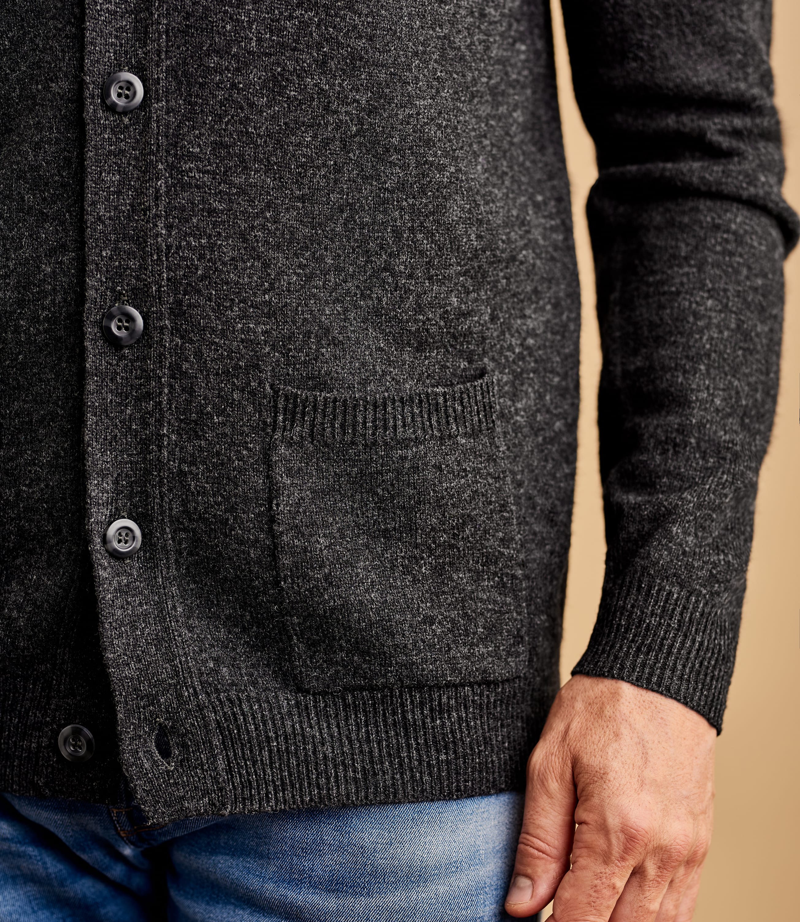 Charcoal Pure Lambswool Mens Lambswool V Neck Cardigan