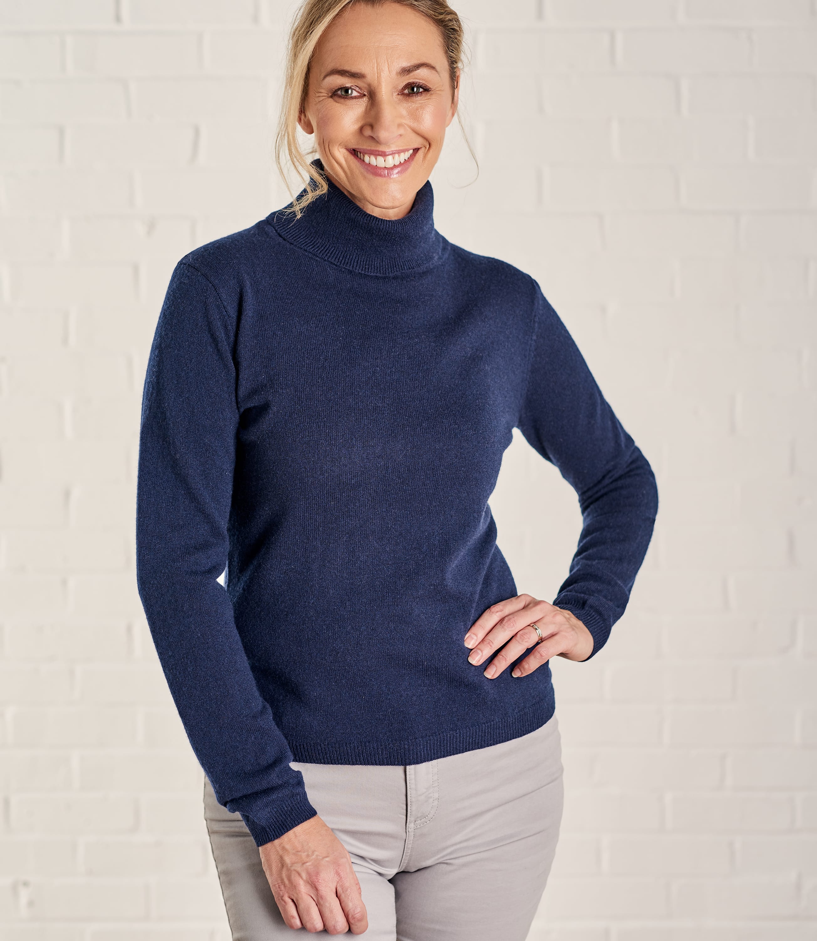 Navy | Womens Cashmere & Merino Polo Neck Jumper | WoolOvers AU