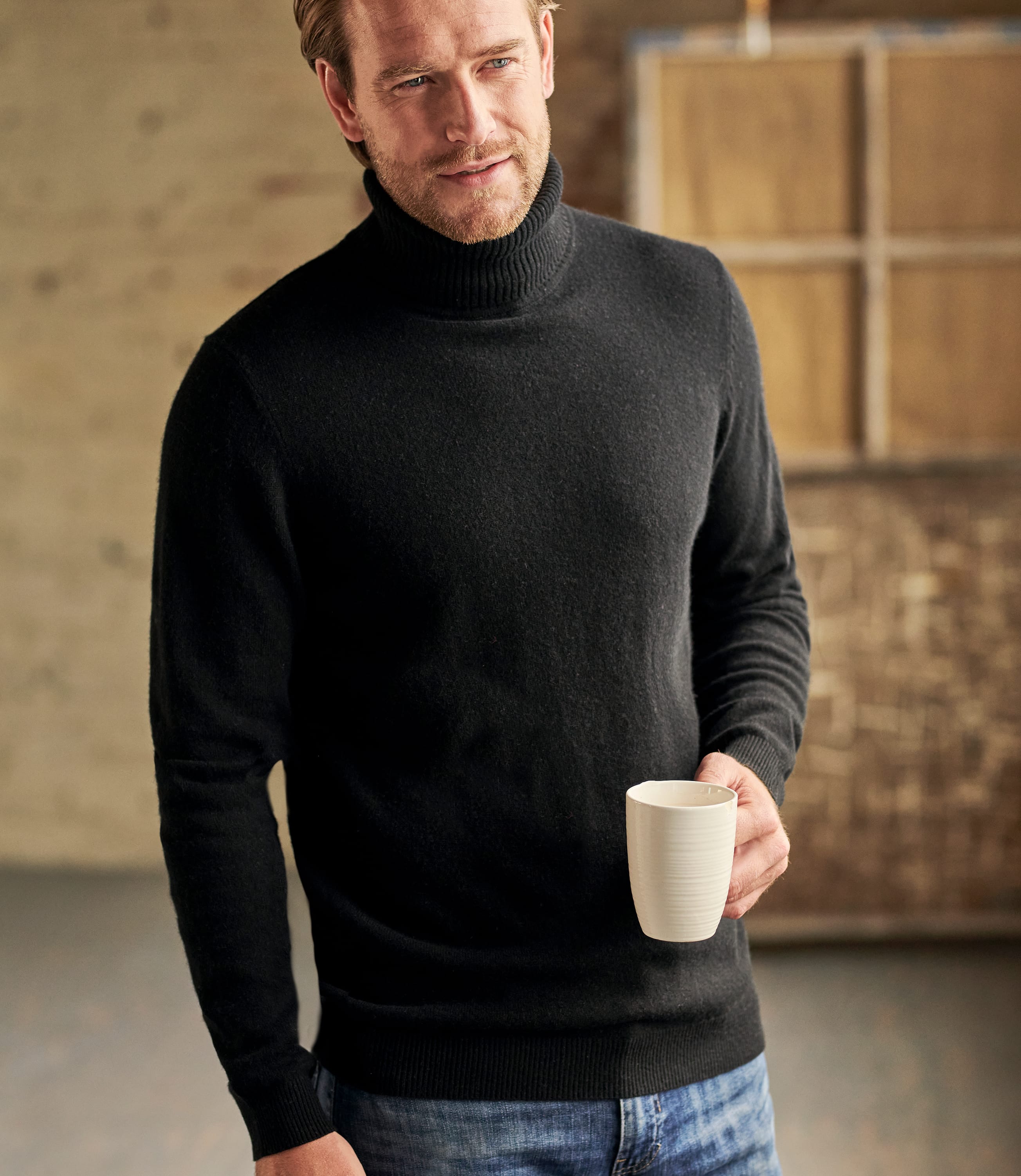 Black | Cashmere & Merino Turtle Neck Sweater | WoolOvers US
