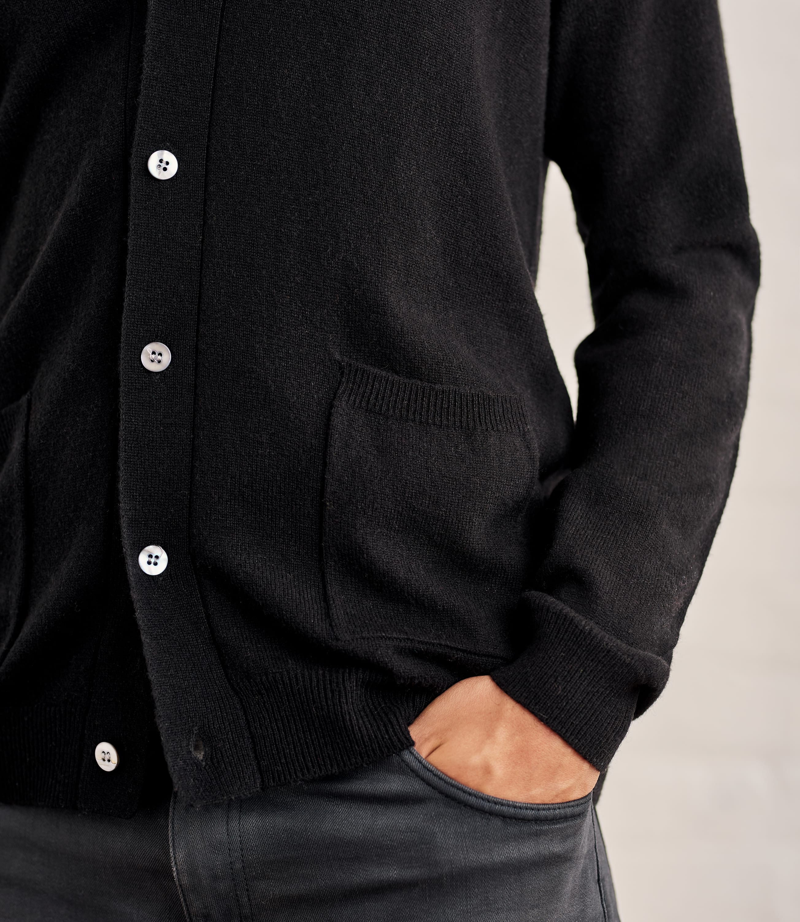 Black Cashmere & Merino V Neck Cardigan WoolOvers AU