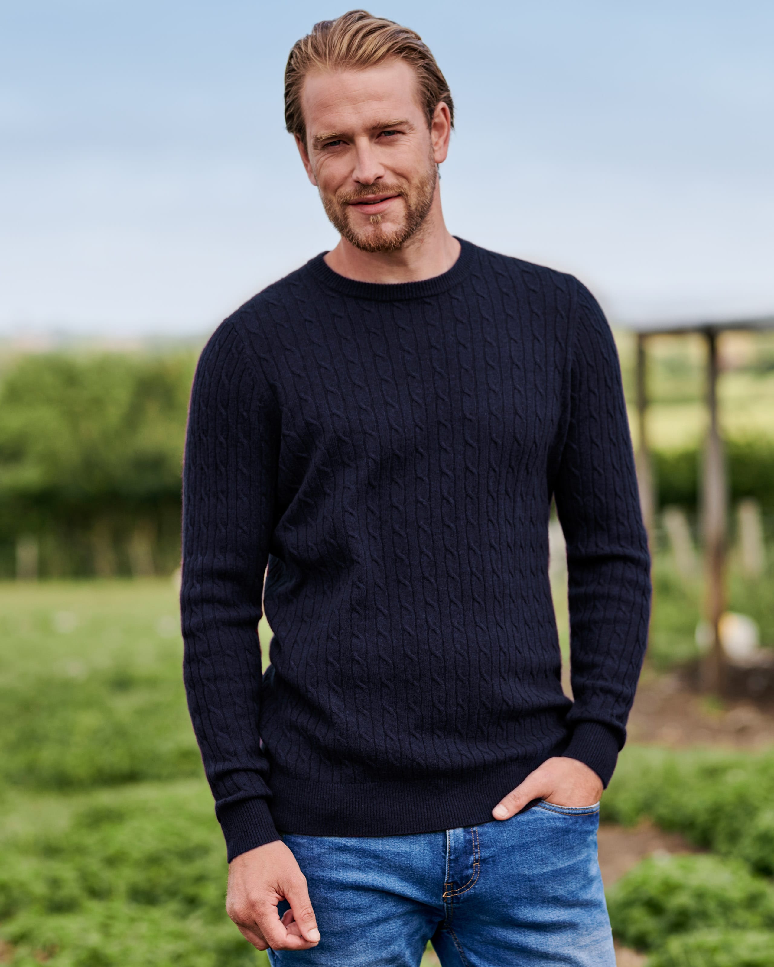 Navy | Cashmere & Merino Cable Jumper | WoolOvers AU