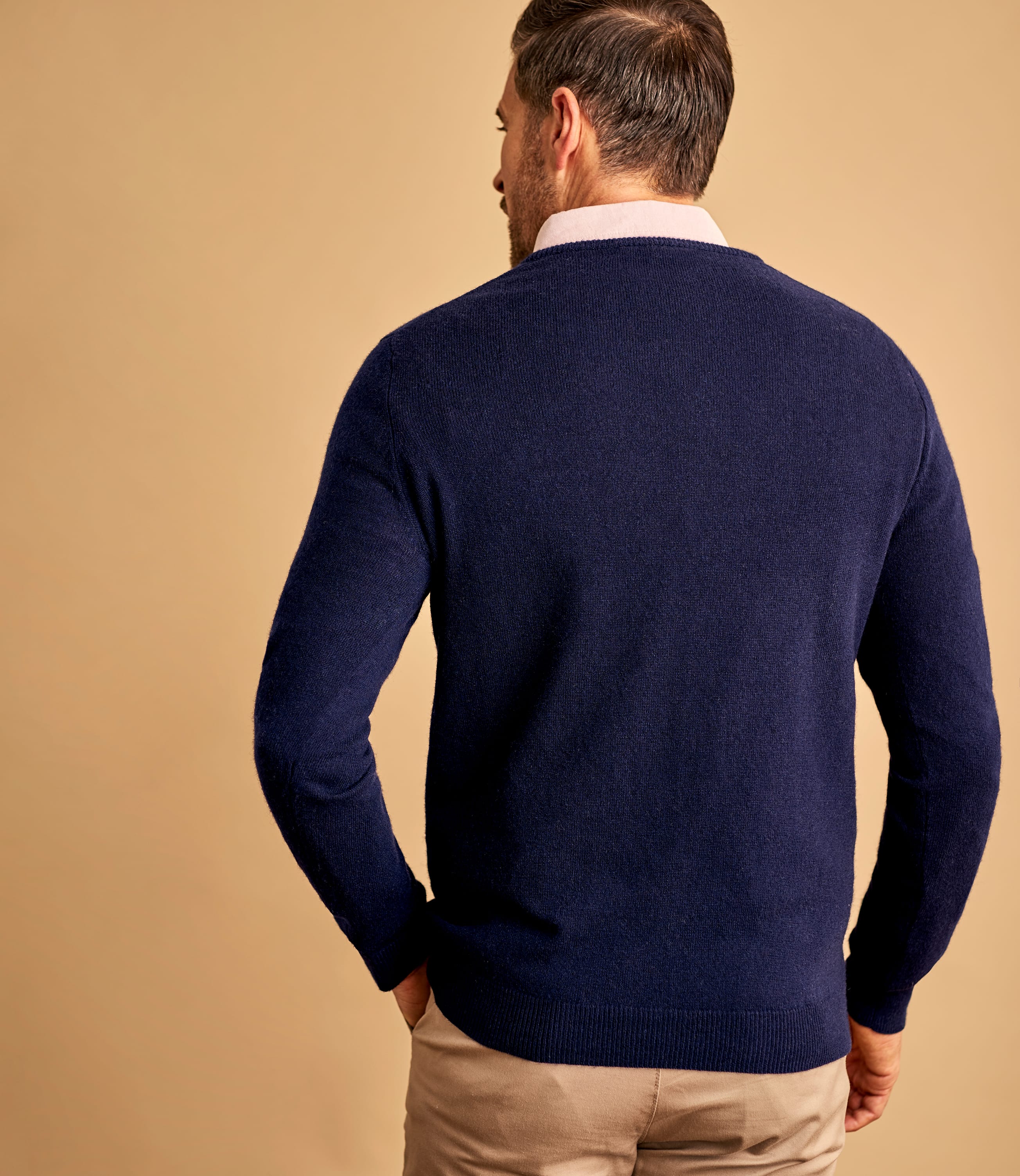Navy Cashmere & Merino Classic V Neck Knitted Sweater WoolOvers UK