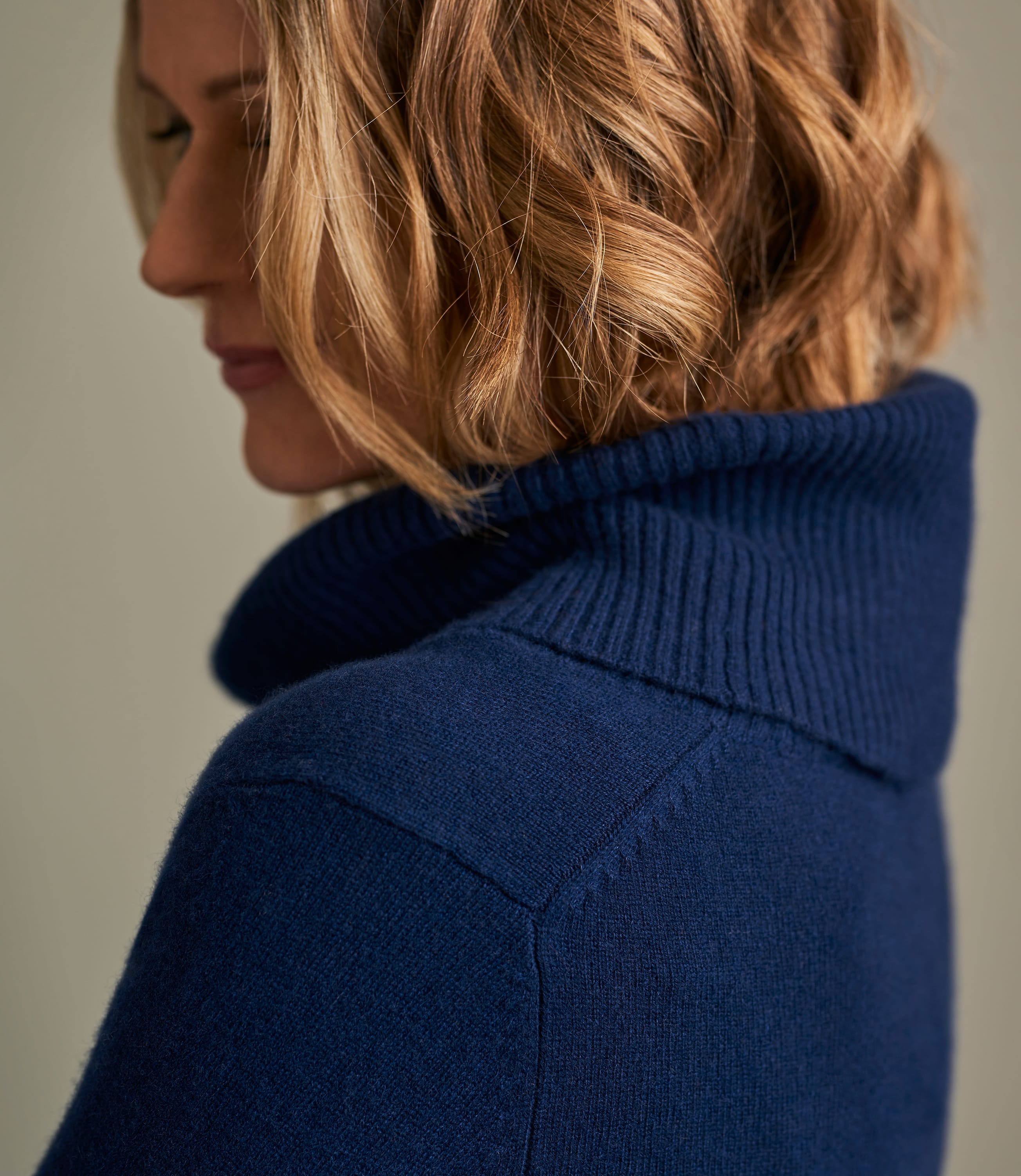 Navy | Womens Pure Cashmere Cowl Neck Sweater | WoolOvers US