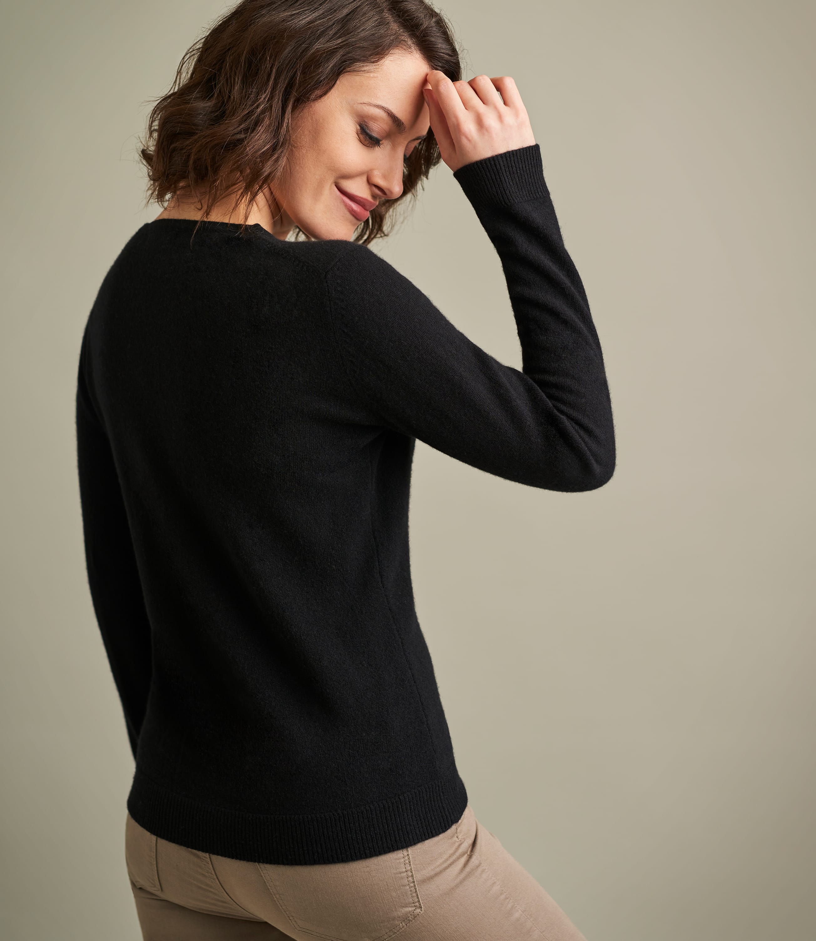 Black | Womens Pure Cashmere Crew Neck Cardigan | WoolOvers UK