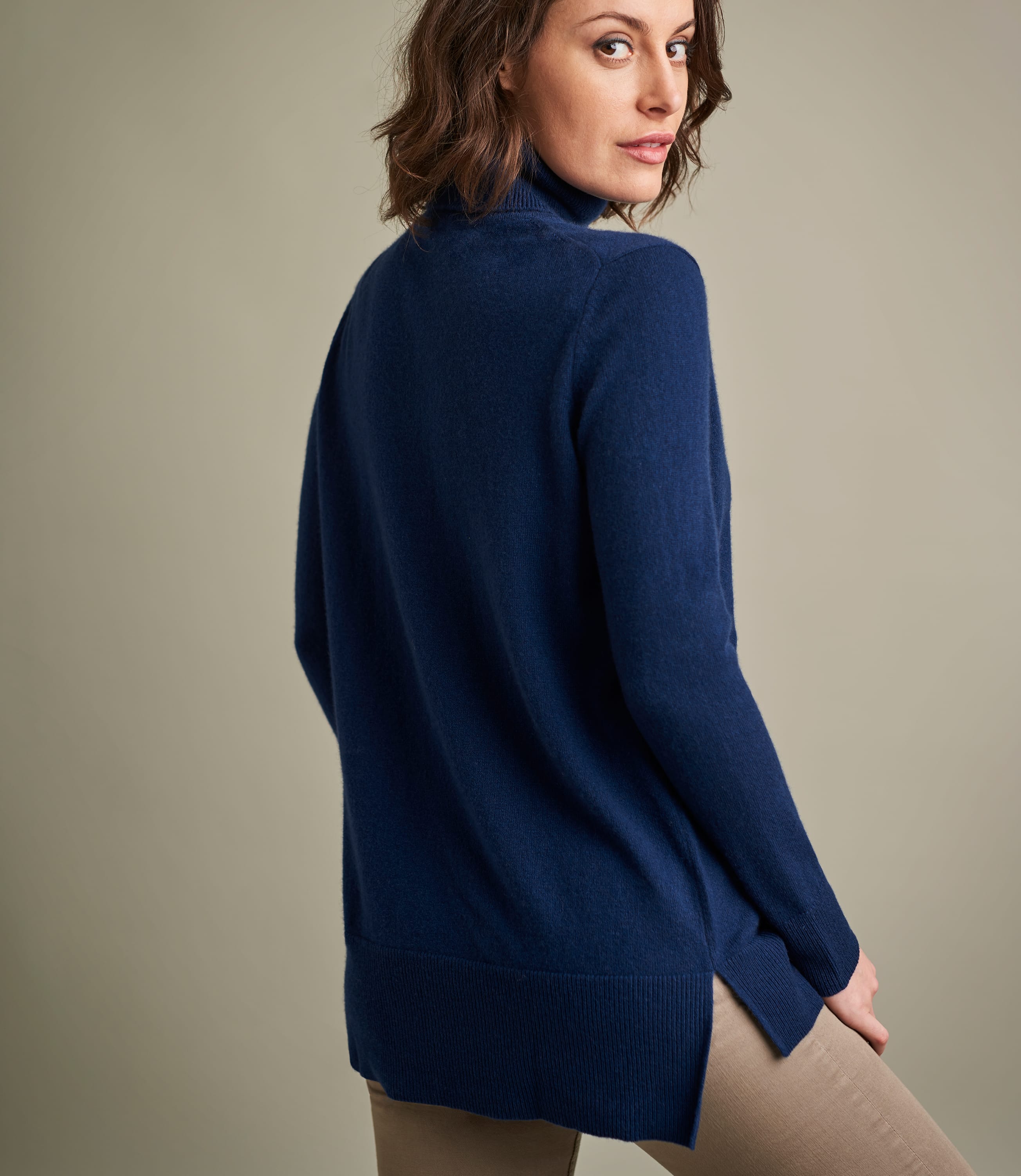 Navy | Womens Pure Cashmere Roll Neck Sweater | WoolOvers US