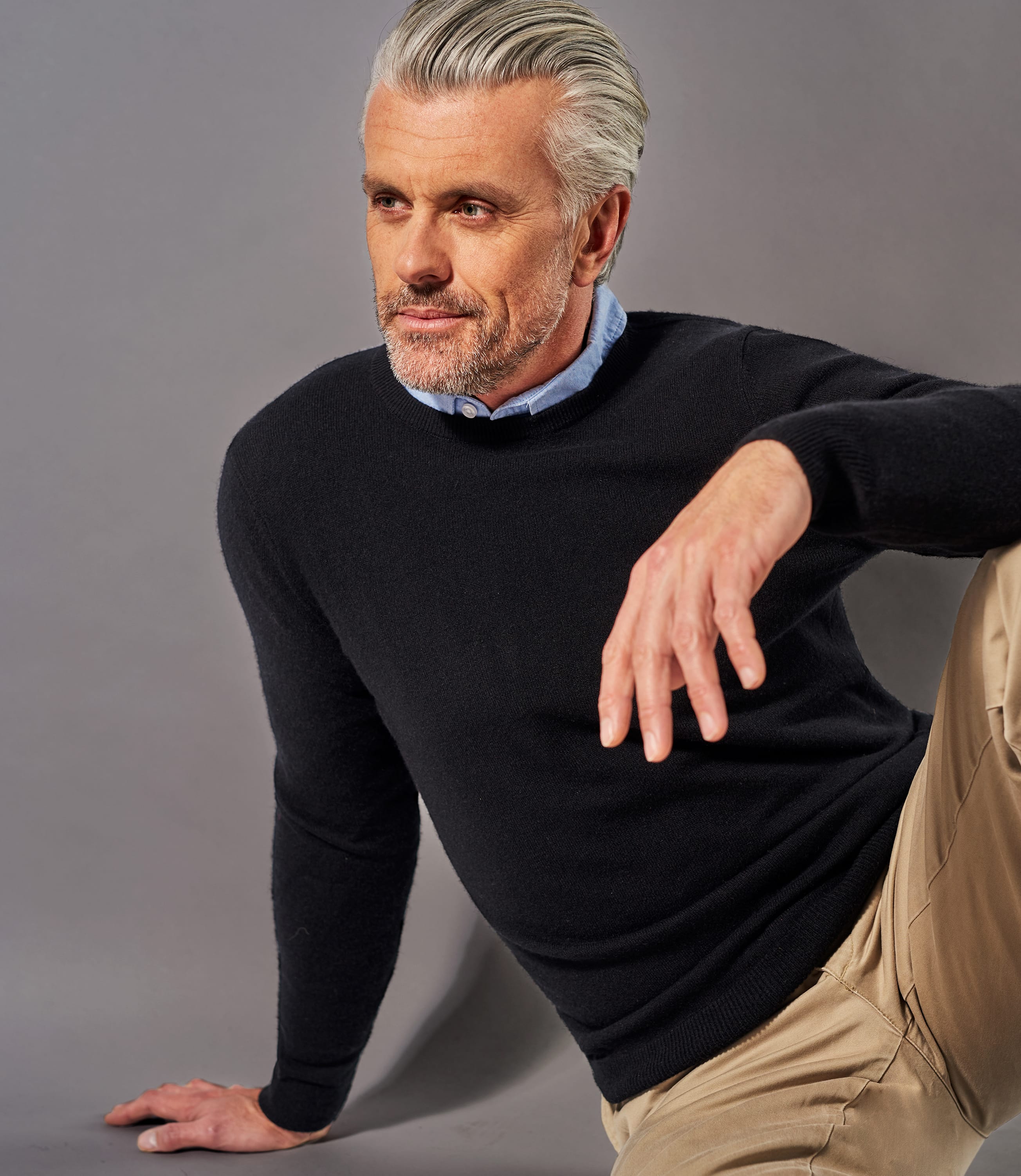 Pull à col rond - Homme - Pur Cachemire L Noir ébène