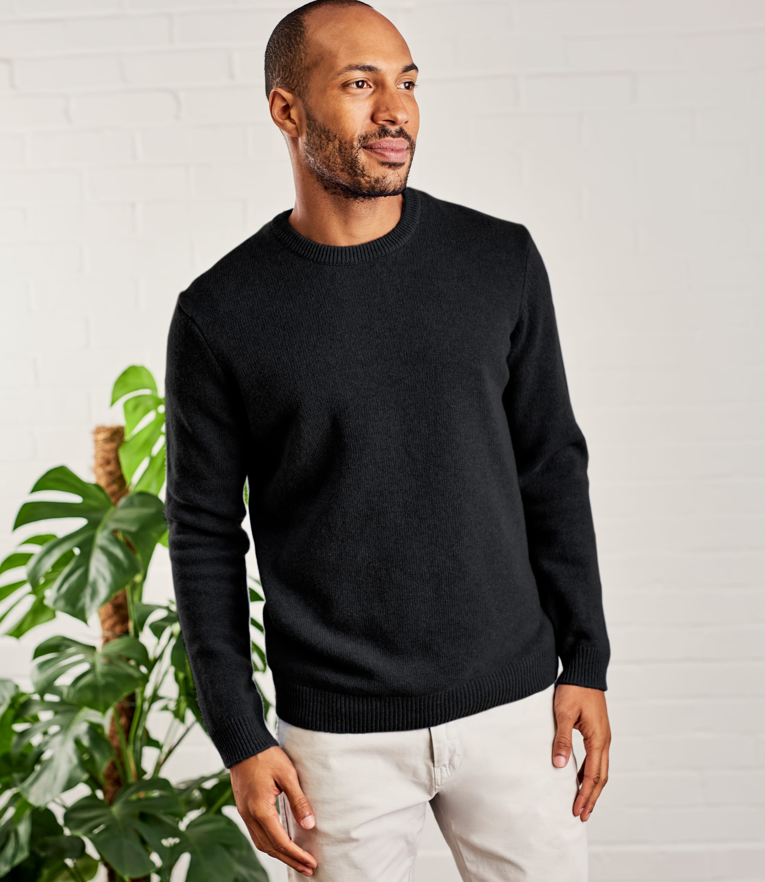 Black | Pure Lambswool Knitted Crew Neck Sweater | WoolOvers US
