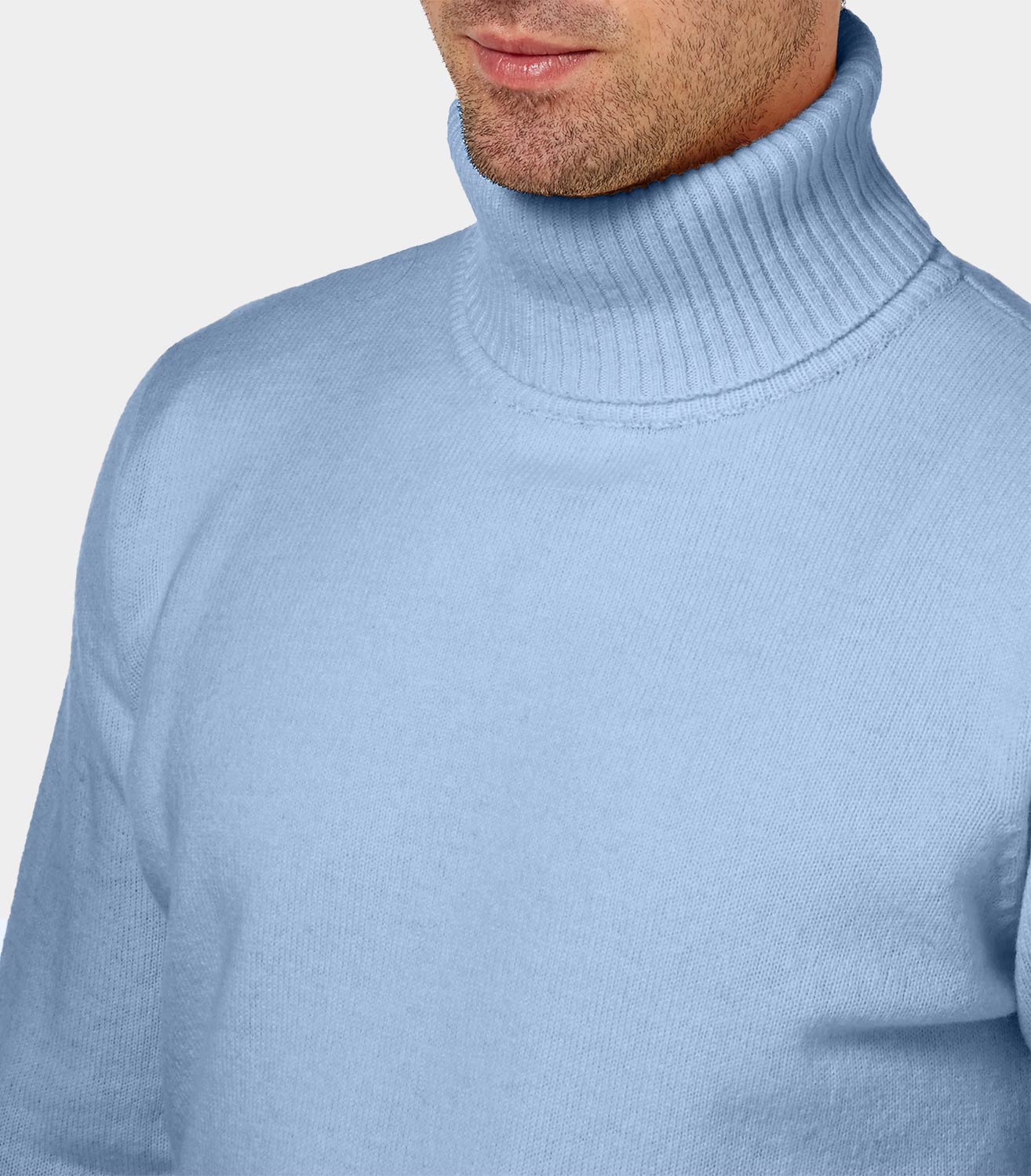 Pale Blue | Mens Lambswool Polo neck Jumper | WoolOvers UK