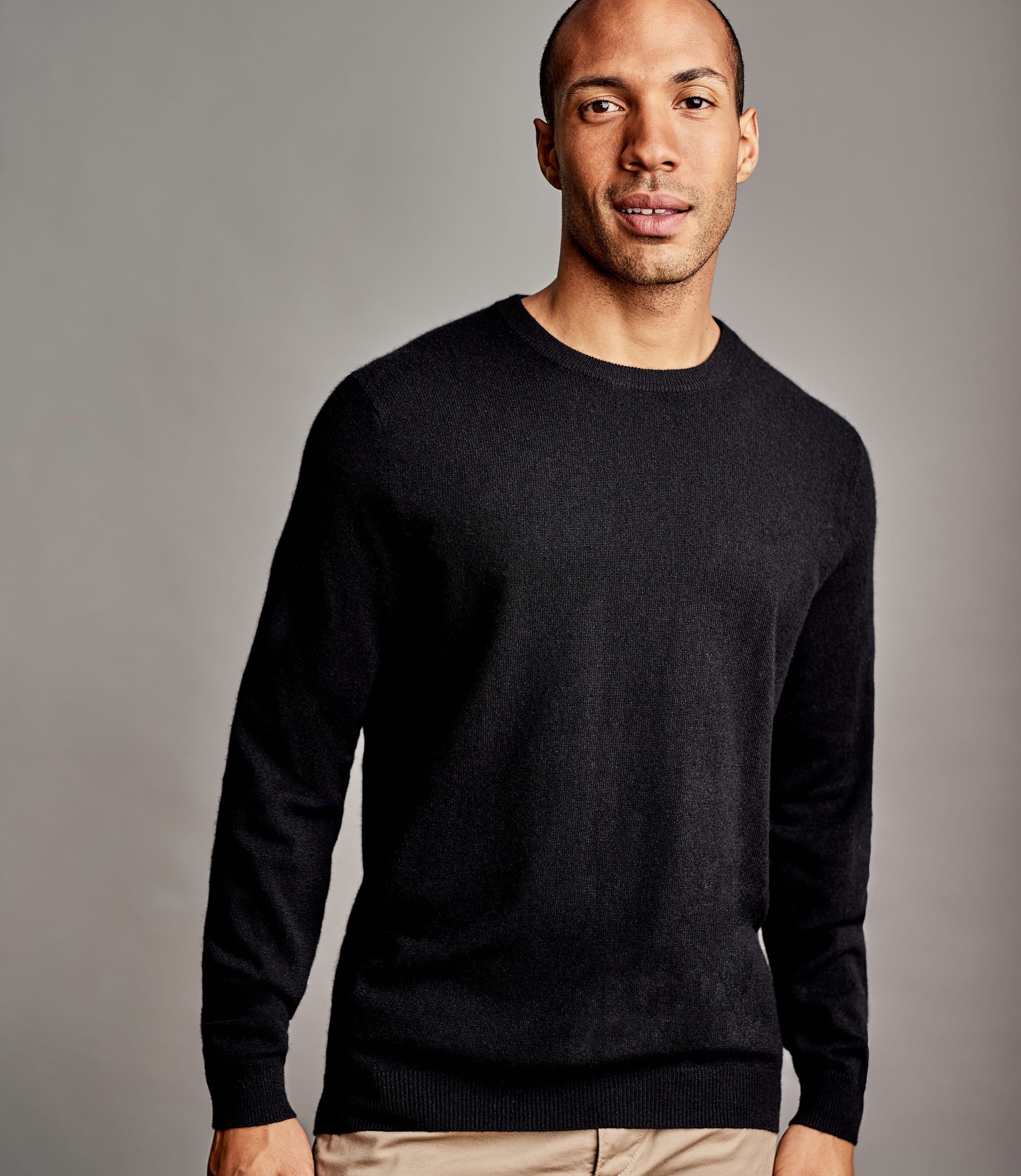 Black | Mens Pure Cashmere Crew Neck Jumper | WoolOvers UK