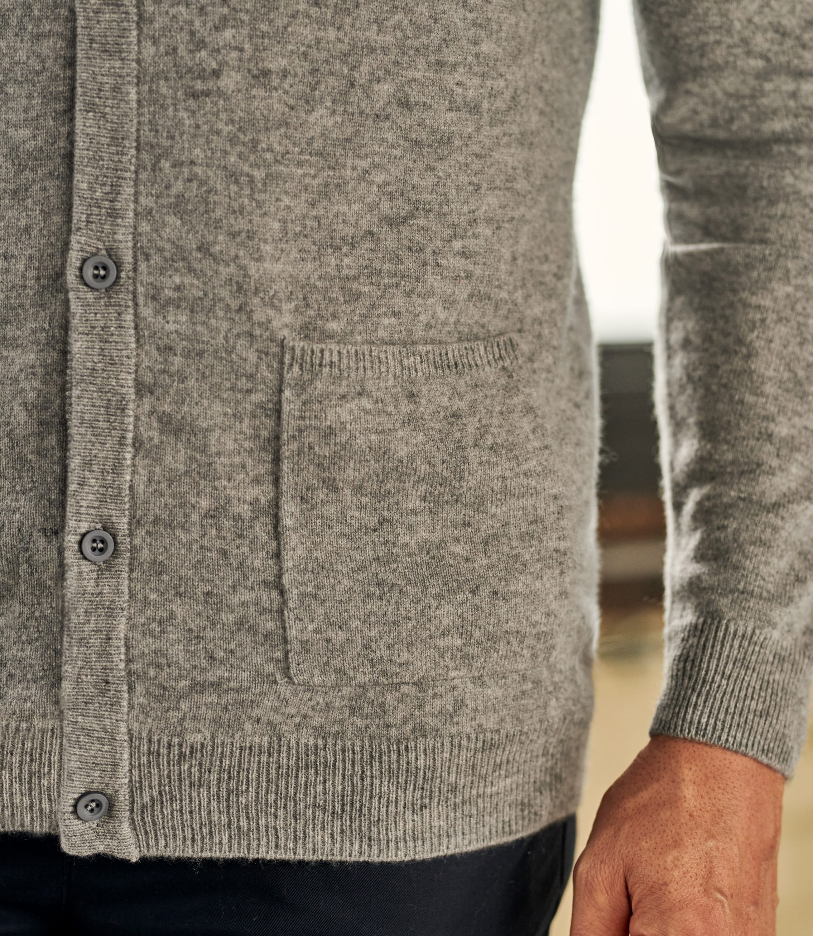 Grey Marl | Mens Pure Cashmere V Neck Cardigan | WoolOvers UK