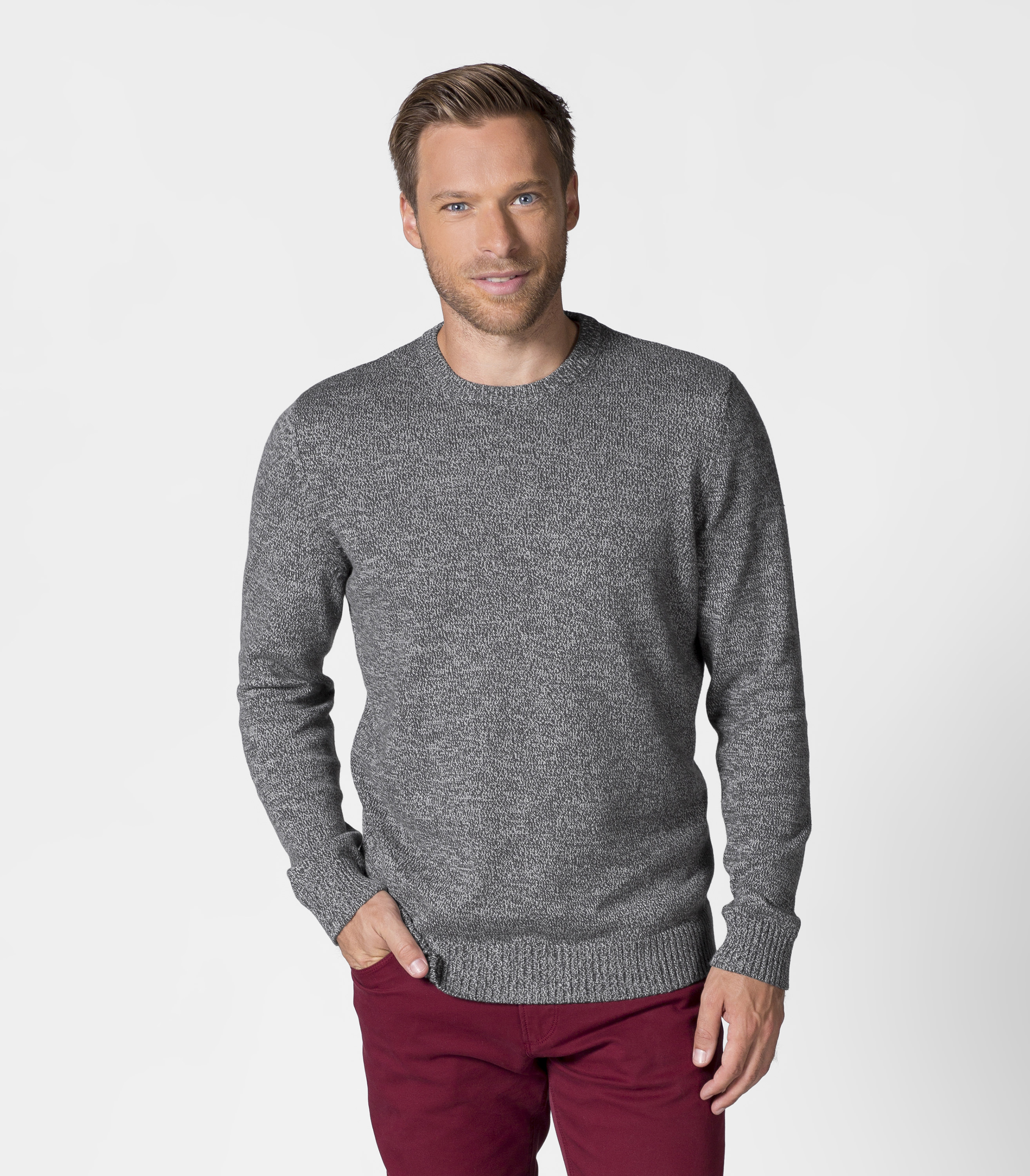 Light Grey | Mens 100% Cotton Twist Crew Neck Jumper | WoolOvers UK